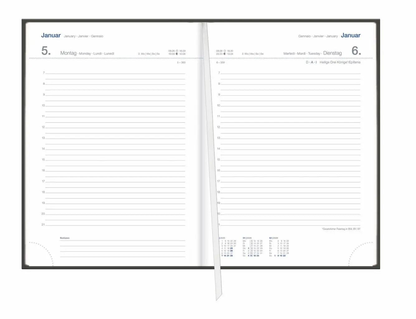 Bild: 9783756413034 | Tages-Cheftimer A5, schwarz 2026 | Heye | Buch | Bürokalender Heye