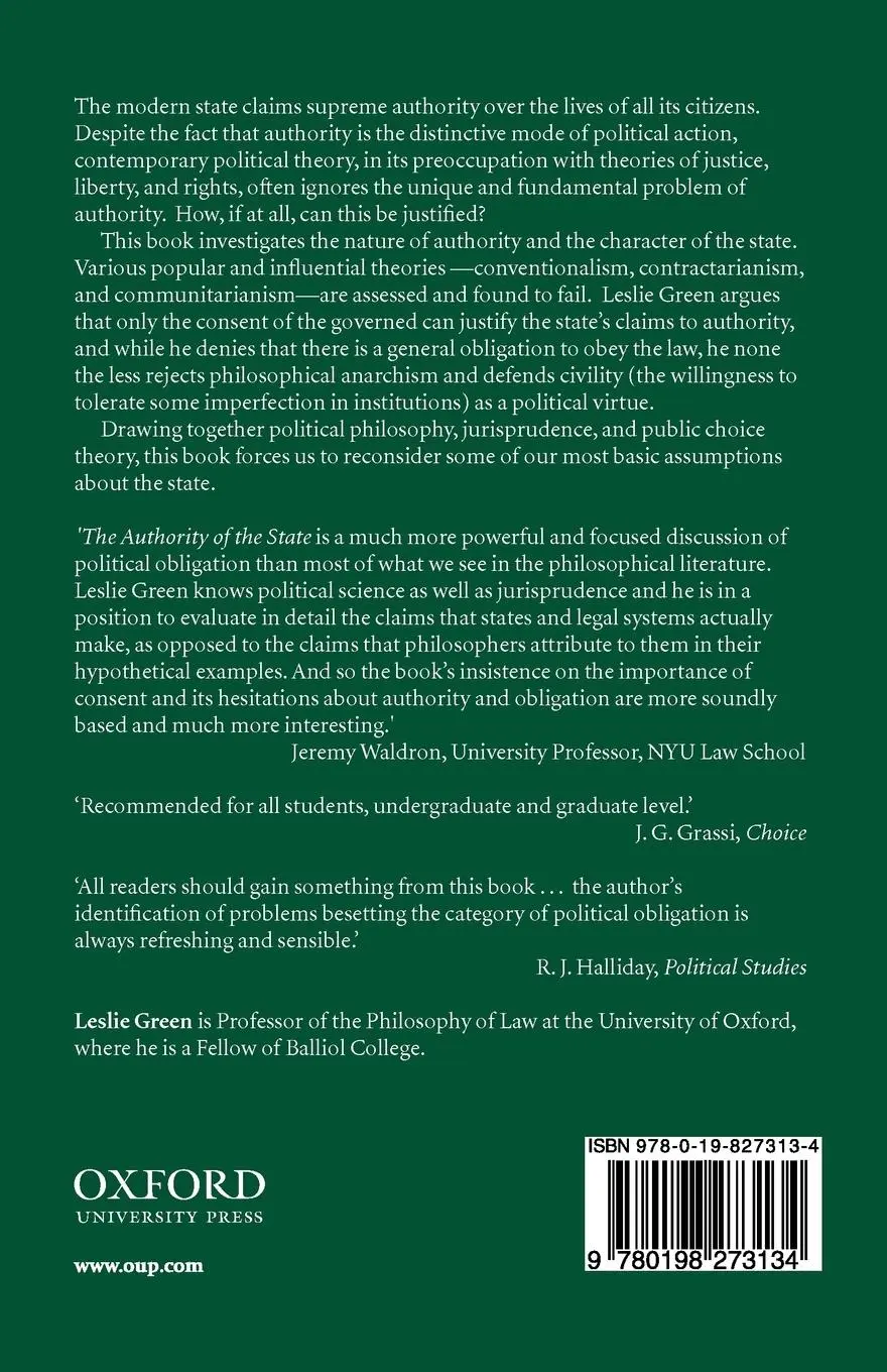 Rückseite: 9780198273134 | The Authority of the State | Leslie Green | Taschenbuch | Englisch