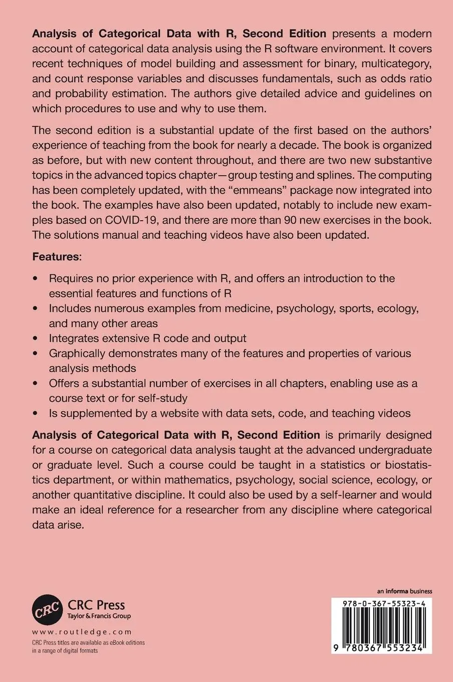 Rückseite: 9780367553234 | Analysis of Categorical Data with R | Christopher R. Bilder (u. a.)