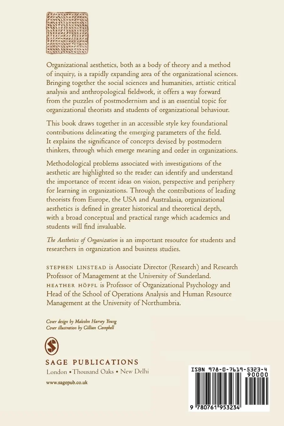 Rückseite: 9780761953234 | The Aesthetics of Organization | Stephen Andrew Linstead (u. a.)