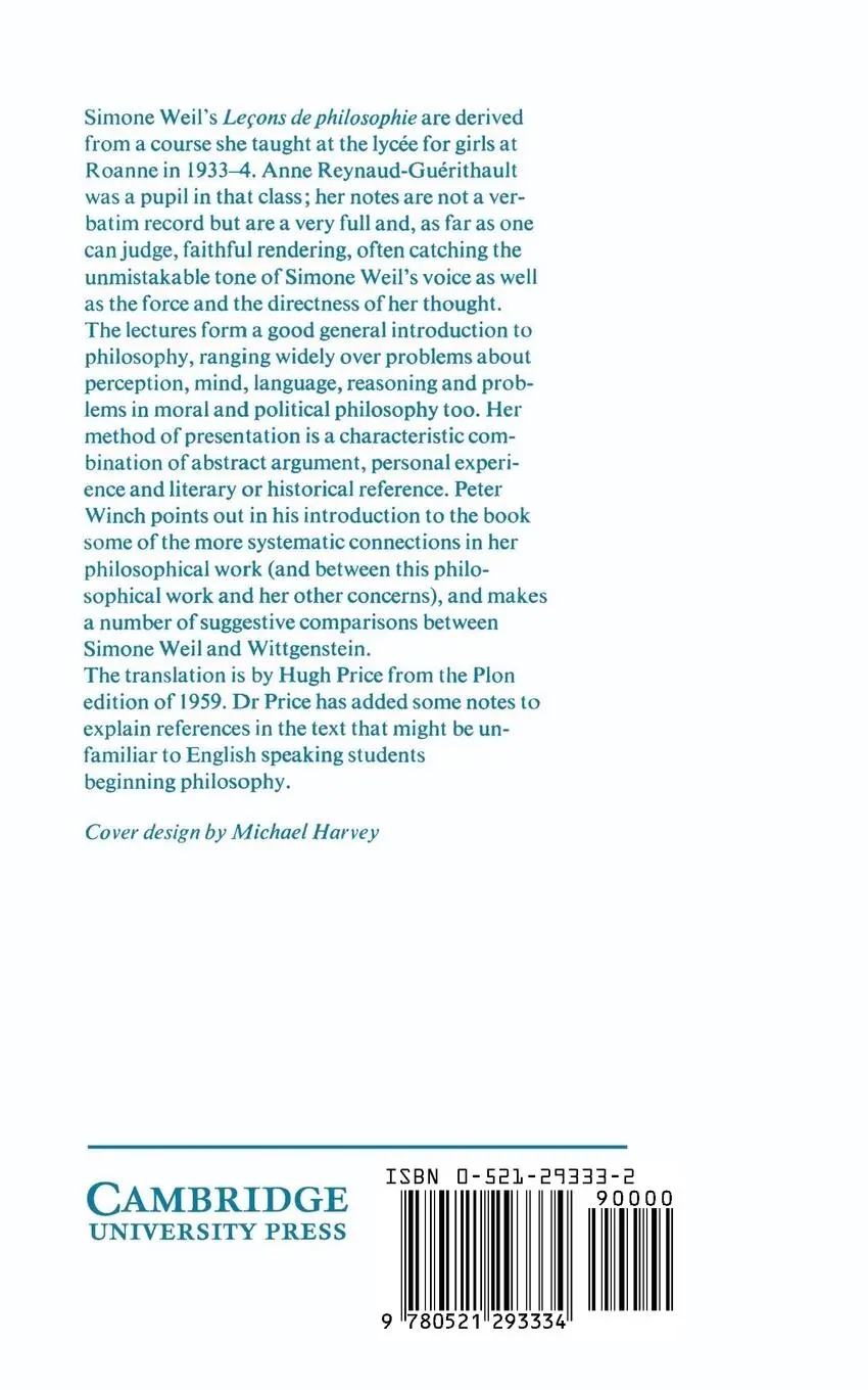 Rückseite: 9780521293334 | Lectures on Philosophy | Simone Weil (u. a.) | Taschenbuch | Englisch