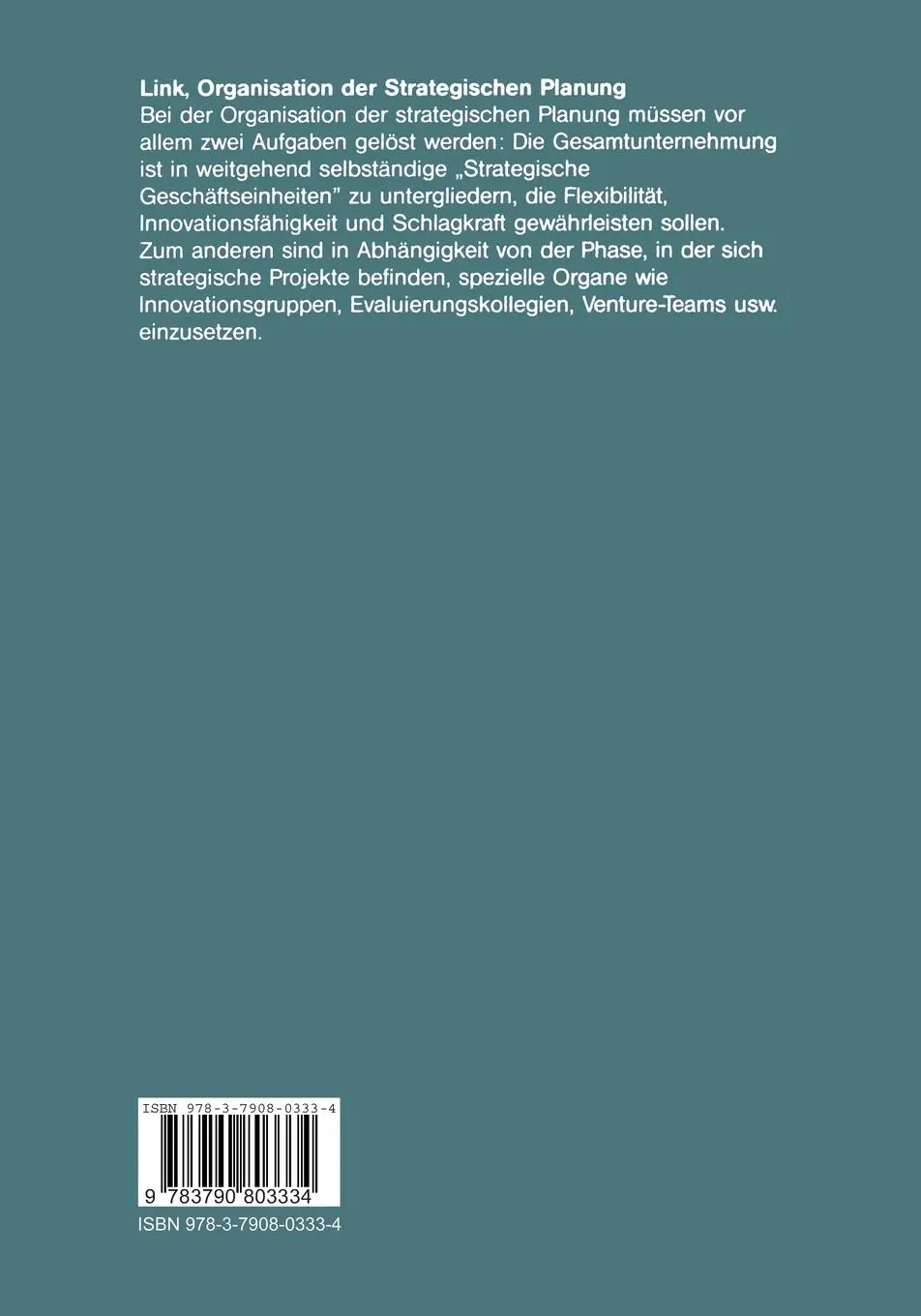Rückseite: 9783790803334 | Organisation der Strategischen Planung | J. Link | Taschenbuch | xvii