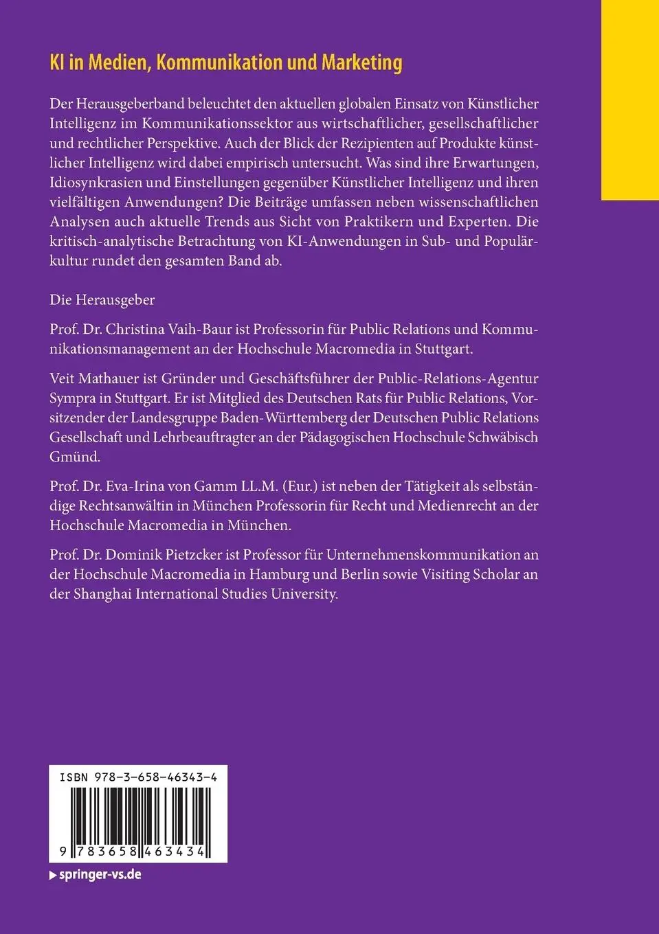Rückseite: 9783658463434 | KI in Medien, Kommunikation und Marketing | Vaih-Baur (u. a.) | Buch