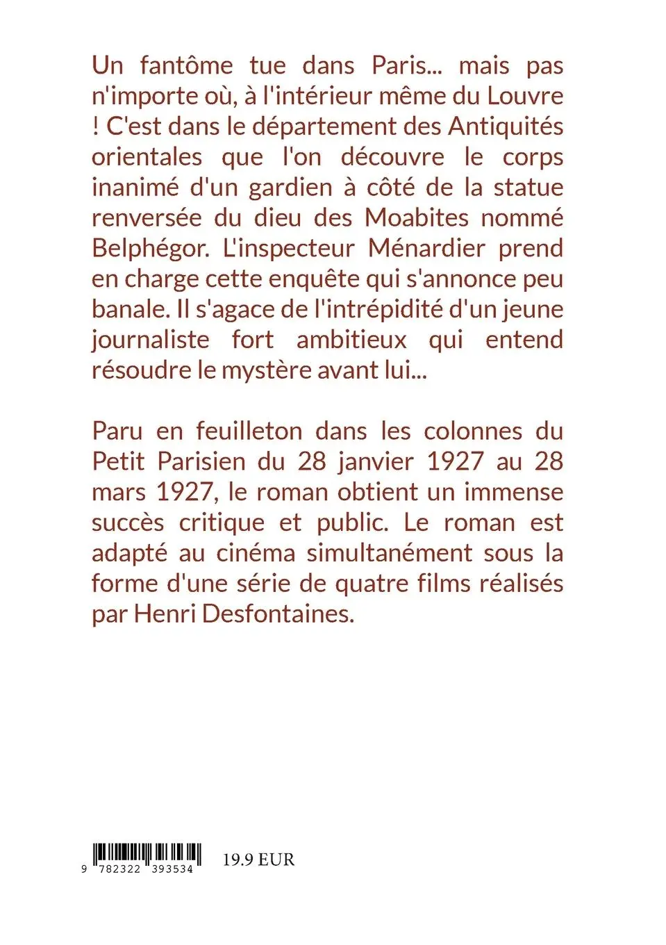 Rückseite: 9782322393534 | Belphégor | Roman policier historique | Arthur Bernède | Taschenbuch