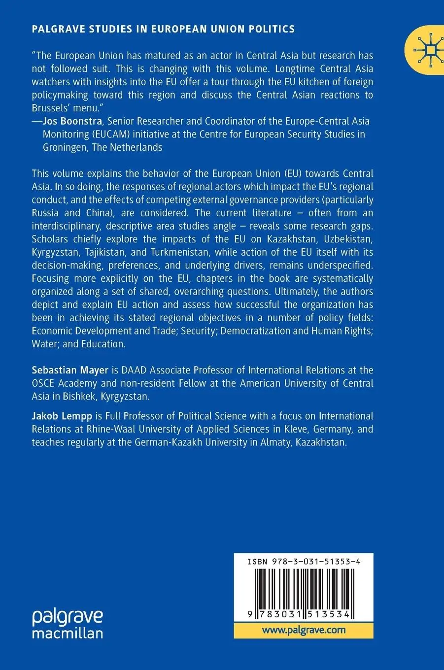 Rückseite: 9783031513534 | The EU as an Actor in Central Asia | Jakob Lempp (u. a.) | Buch | 2024