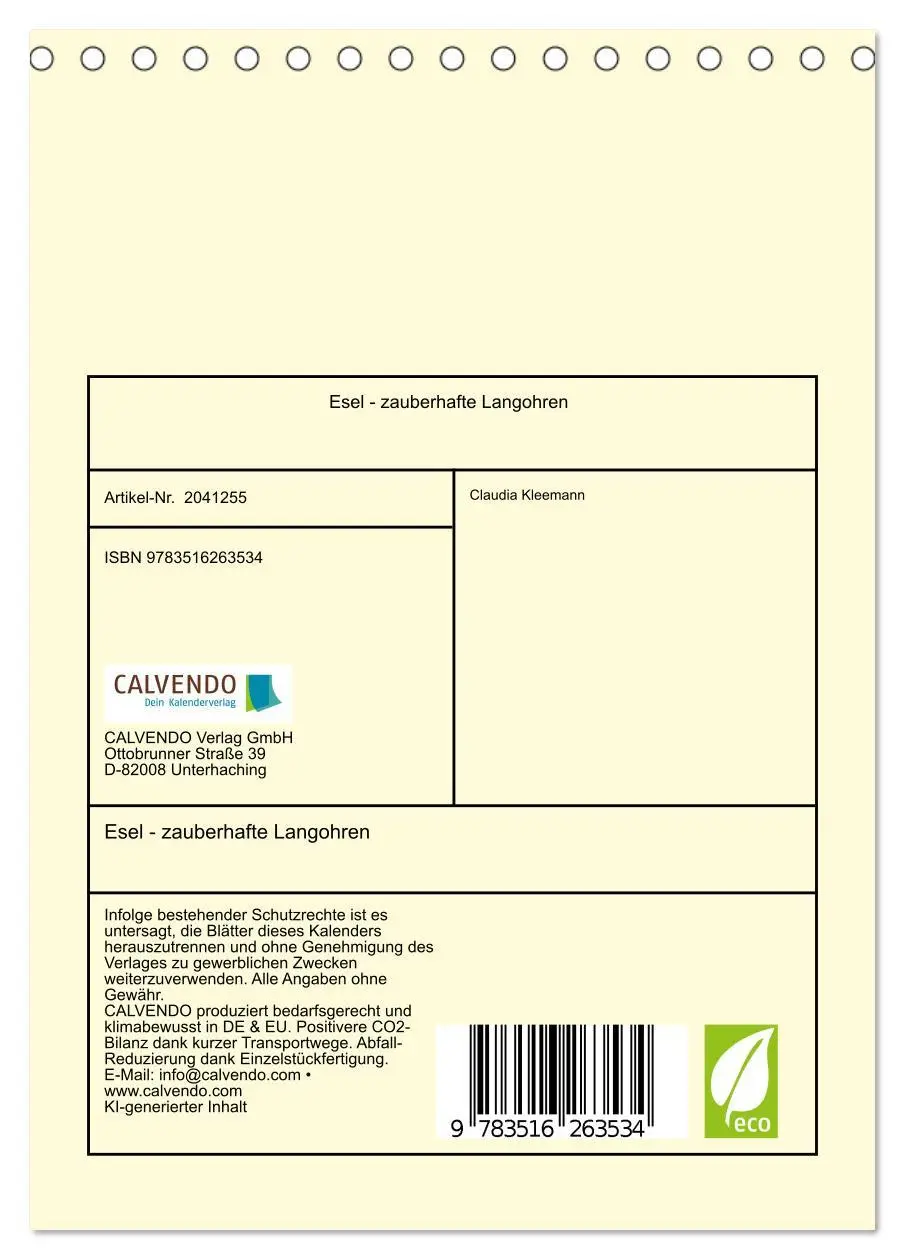 Bild: 9783516263534 | Esel - zauberhafte Langohren (Tischkalender 2026 DIN A5 hoch),...
