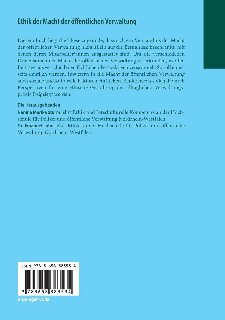 Rückseite: 9783658383534 | Ethik der Macht der öffentlichen Verwaltung | Emanuel John (u. a.)