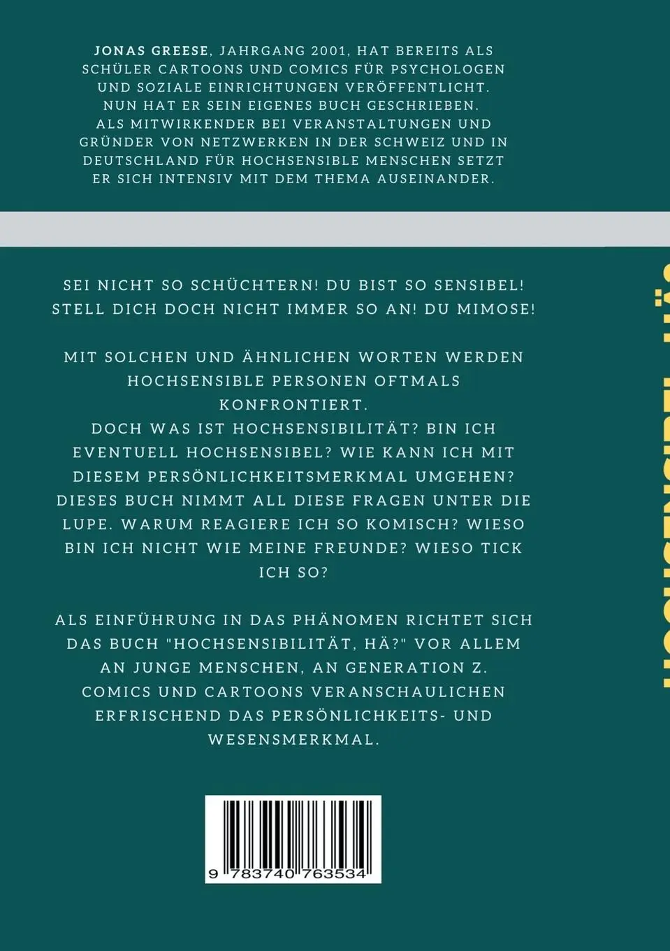 Rückseite: 9783740763534 | Hochsensibel, hä? | Das Buch für Generation Z | Jonas Greese | Buch