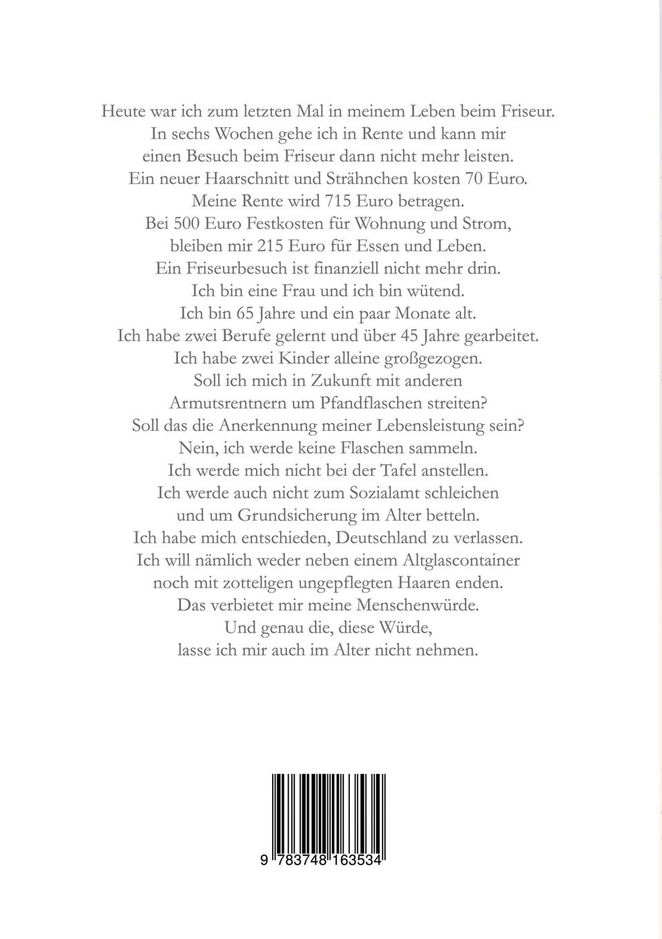 Rückseite: 9783748163534 | Altersarmut in der Kein-Respekt-Rente | Sandra Weiss | Taschenbuch