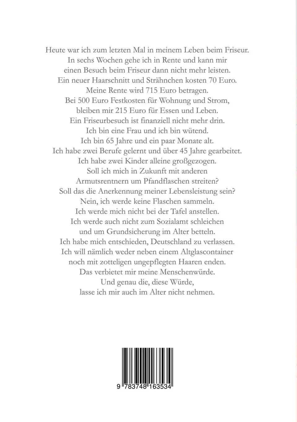 Rückseite: 9783748163534 | Altersarmut in der Kein-Respekt-Rente | Sandra Weiss | Taschenbuch
