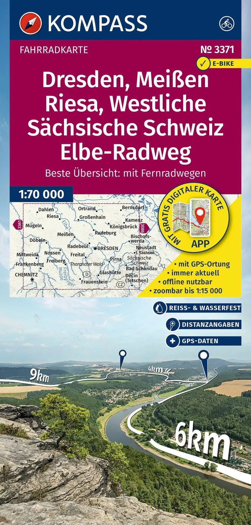 Cover: 9783991543534 | KOMPASS Fahrradkarte 3371 Dresden, Meißen, Westliche Sächsische...