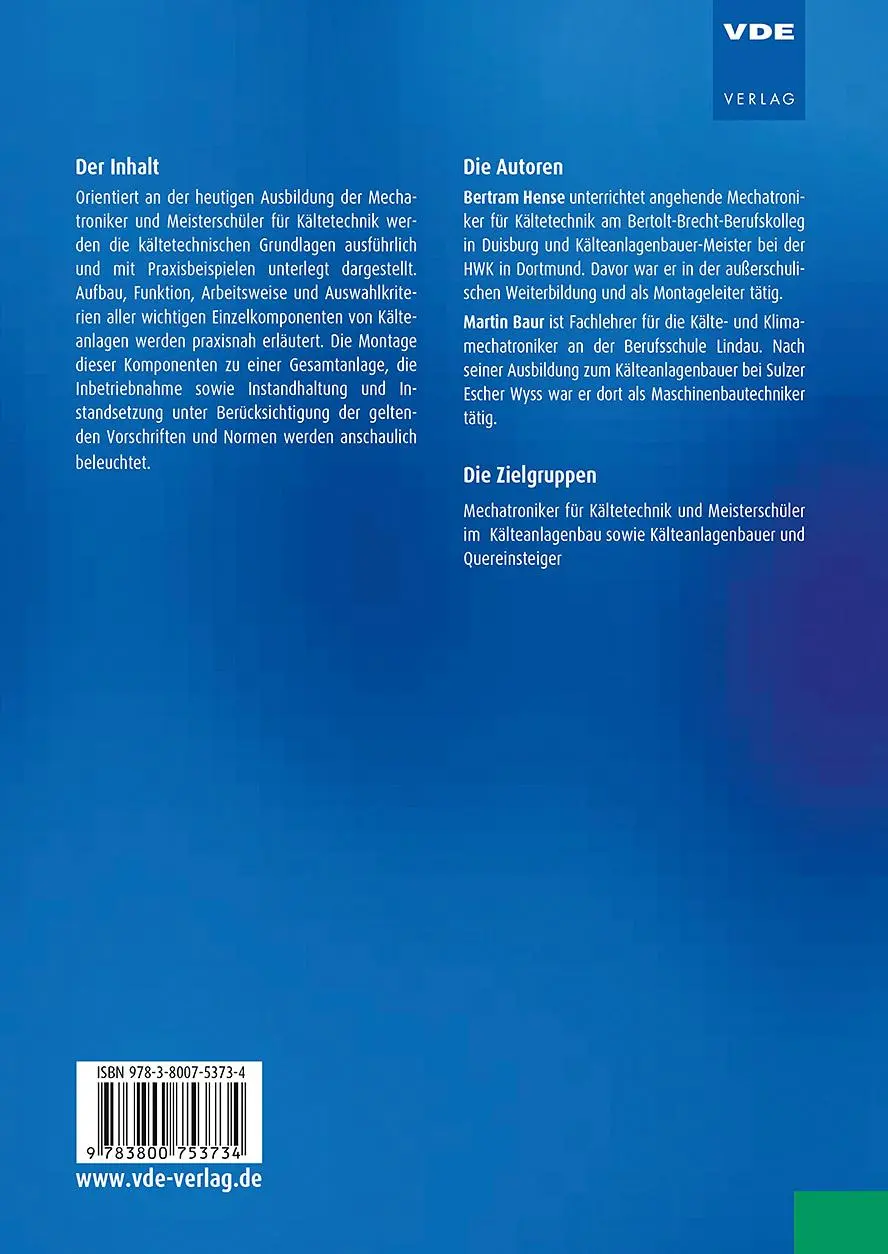 Rückseite: 9783800753734 | Mechatronik für Kältetechnik | Bertram Hense (u. a.) | Taschenbuch
