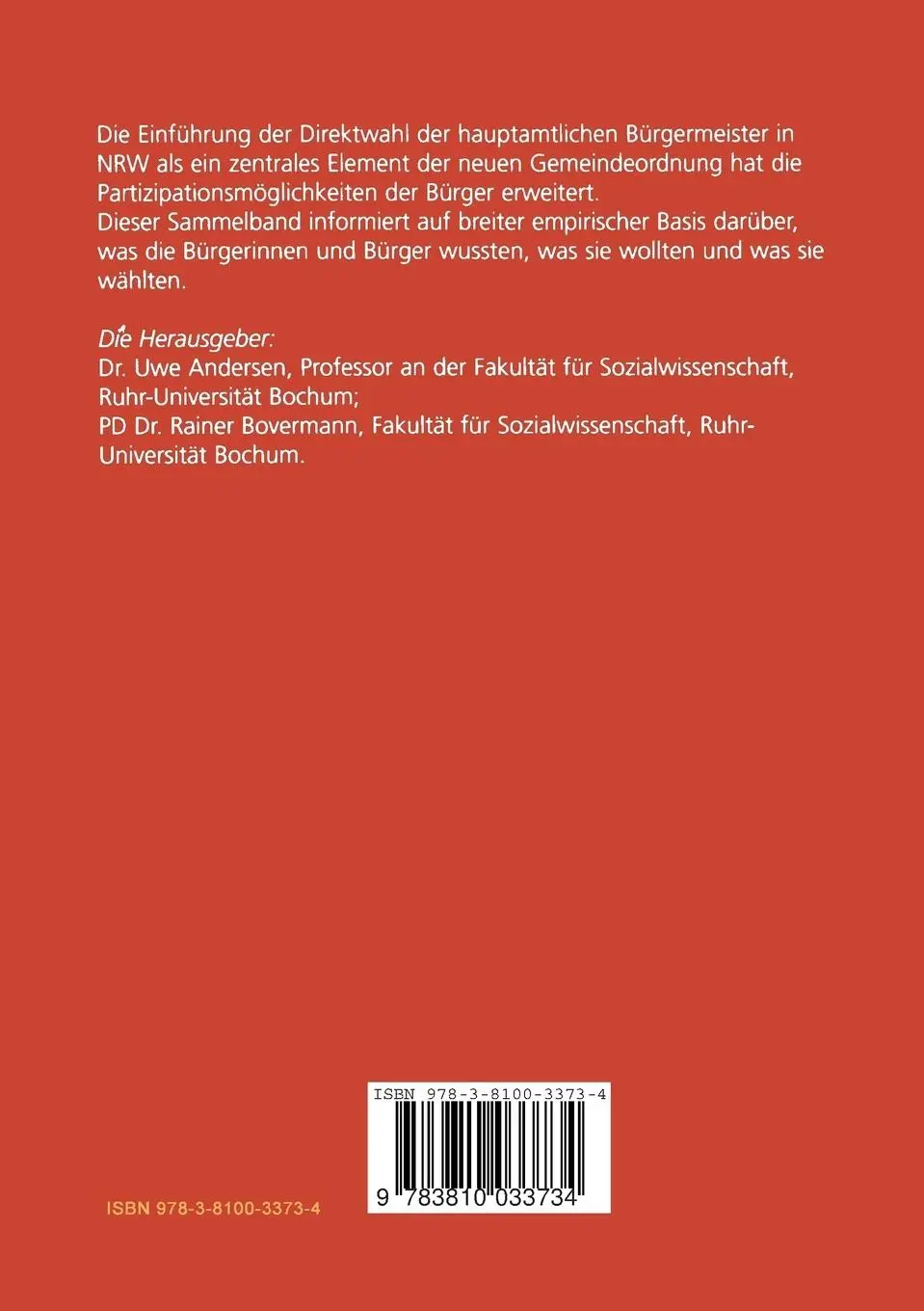 Rückseite: 9783810033734 | Im Westen was Neues | Kommunalwahl 1999 in NRW | Bovermann (u. a.)