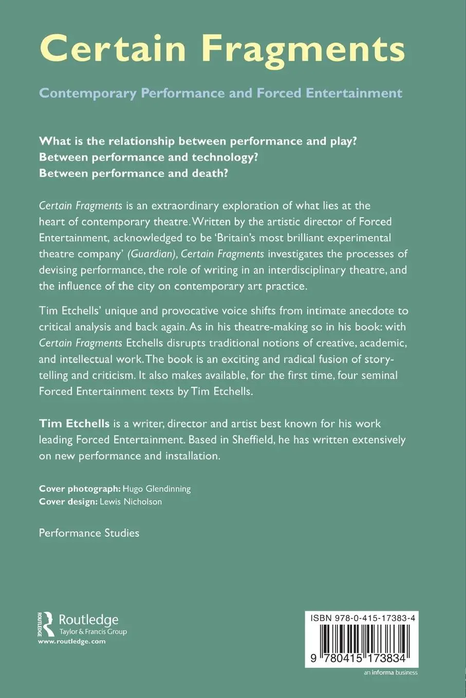 Rückseite: 9780415173834 | Certain Fragments | Texts and Writings on Performance | Tim Etchells