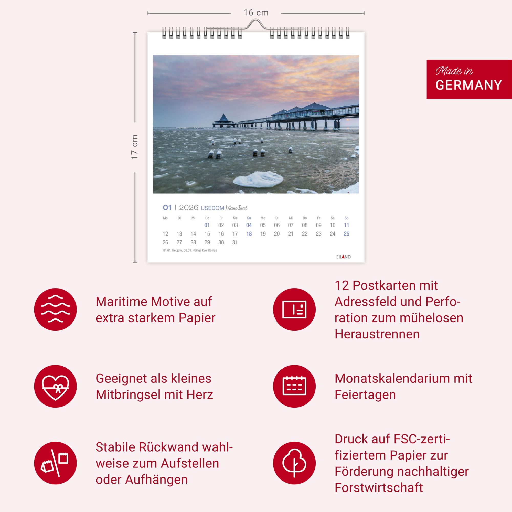 Bild: 9783964023834 | Usedom Postkartenkalender 2026 - Meine Insel | Eiland | Kalender