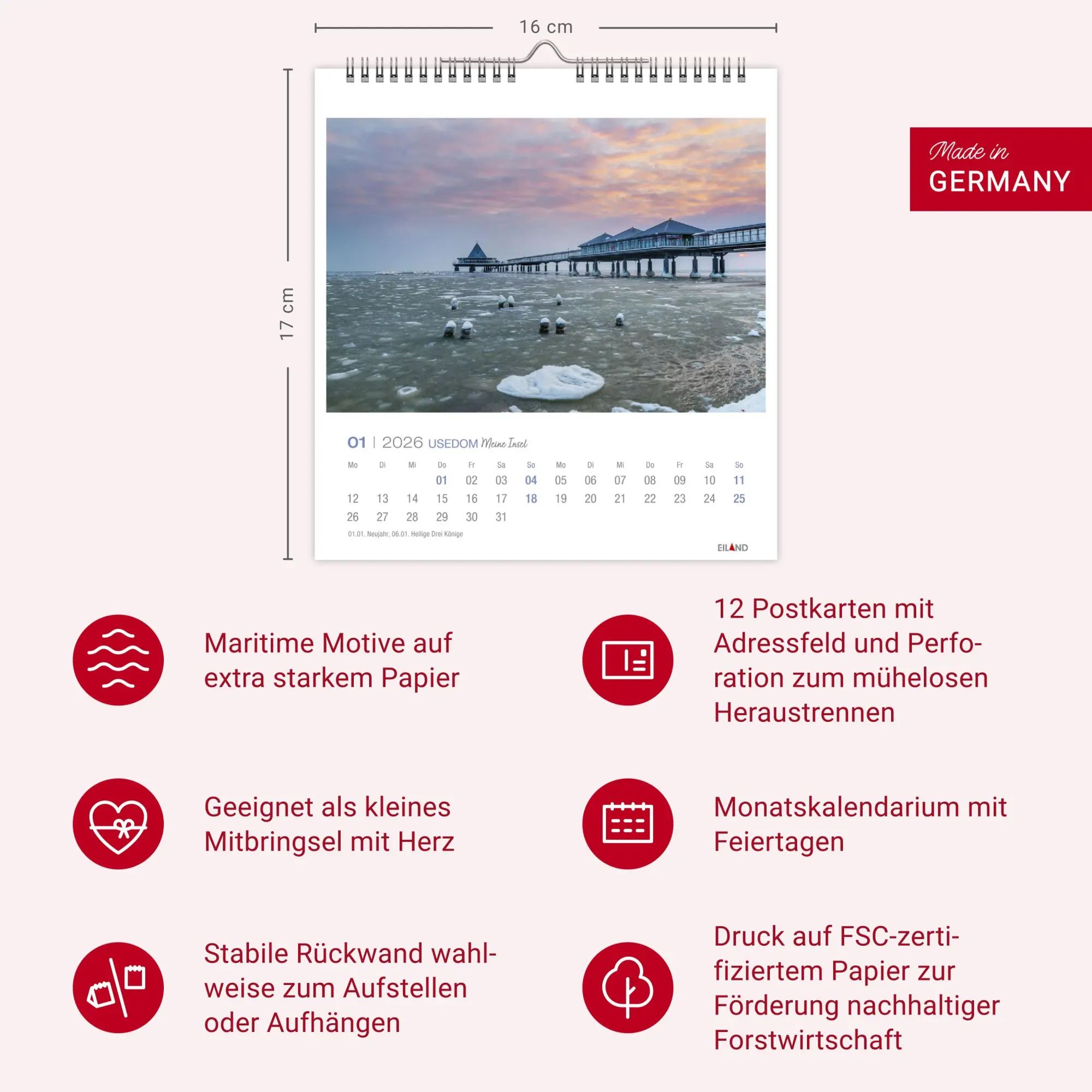 Bild: 9783964023834 | Usedom Postkartenkalender 2026 - Meine Insel | Eiland | Kalender