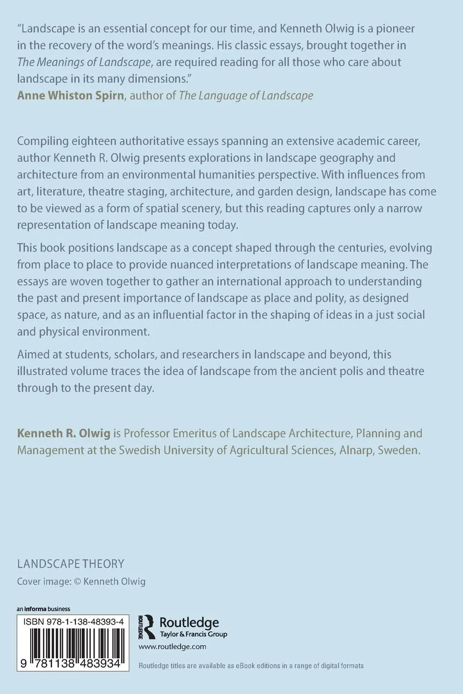 Rückseite: 9781138483934 | The Meanings of Landscape | Kenneth R. Olwig | Taschenbuch | Englisch