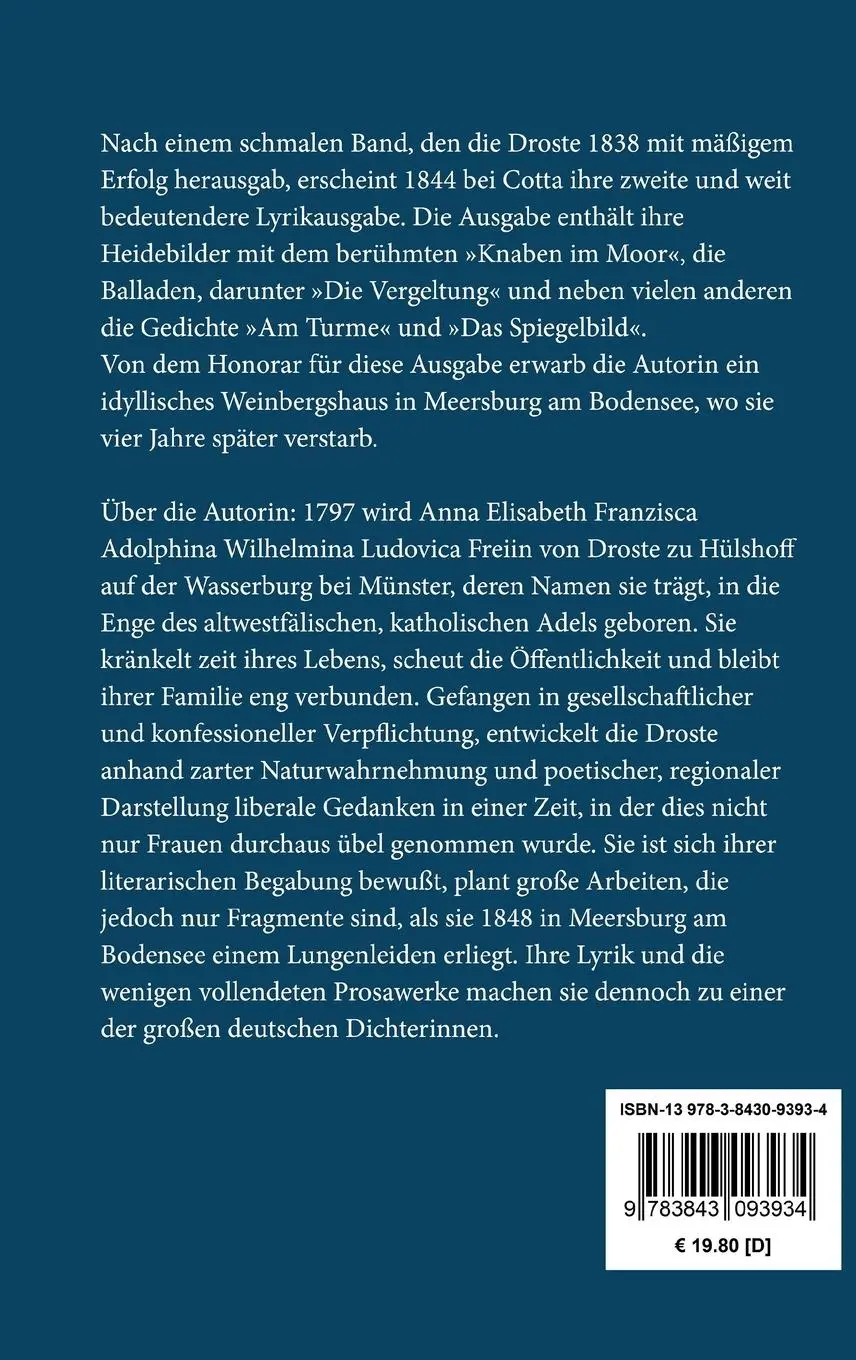 Rückseite: 9783843093934 | Gedichte | Die Ausgabe von 1844 | Annette von Droste-Hülshoff | Buch