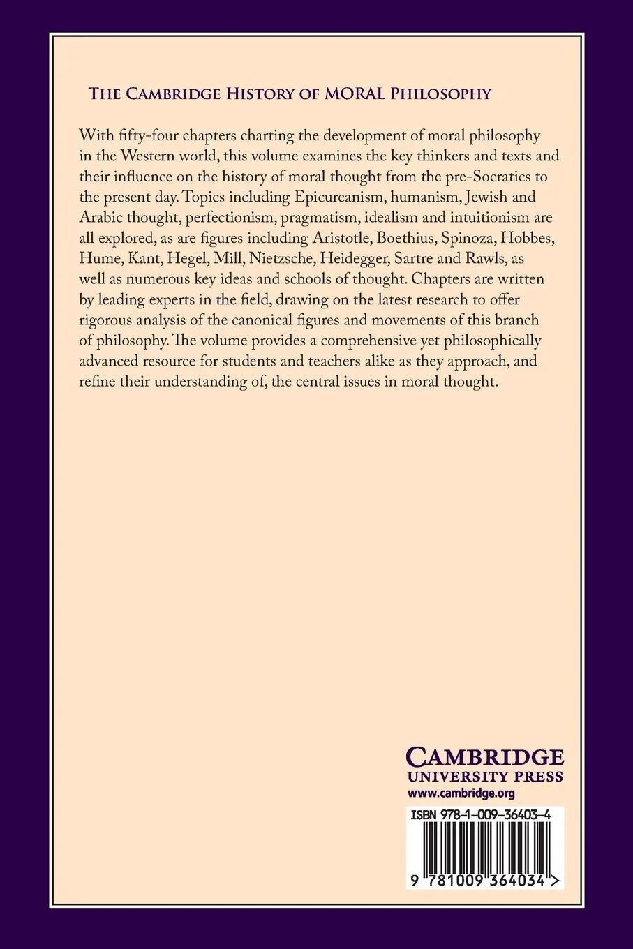 Rückseite: 9781009364034 | The Cambridge History of Moral Philosophy | Sacha Golob (u. a.) | Buch