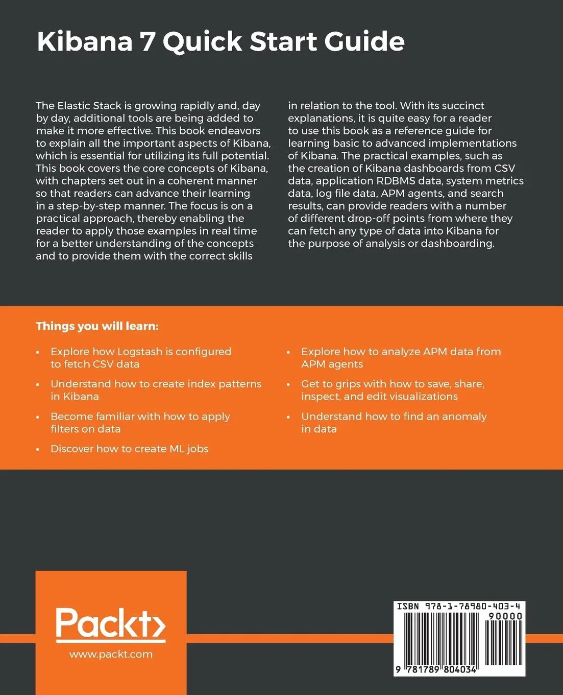 Rückseite: 9781789804034 | Kibana 7 Quick Start Guide | Anurag Srivastava | Taschenbuch | 2019
