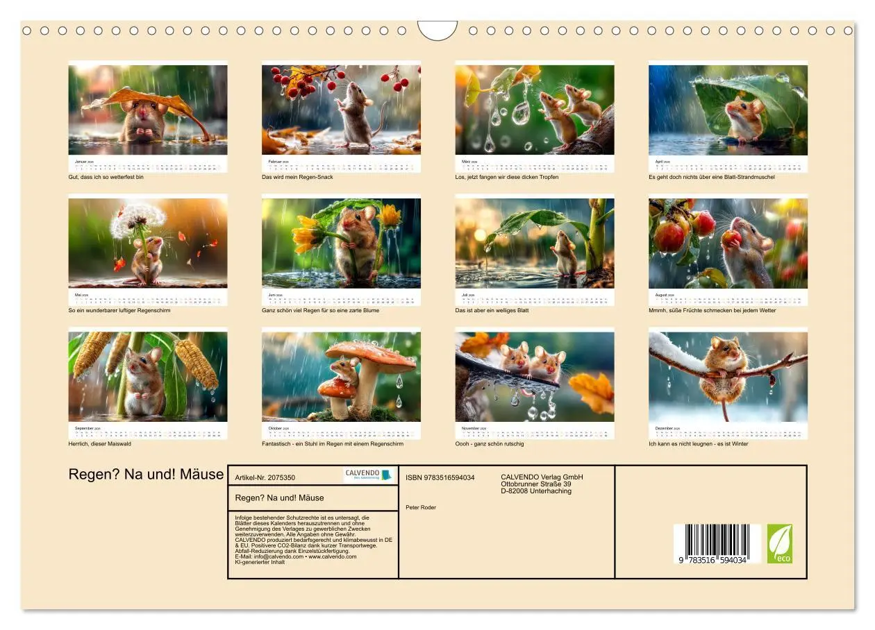 Bild: 9783516594034 | Regen? Na und! Mäuse (Wandkalender 2026 DIN A3 quer), CALVENDO...