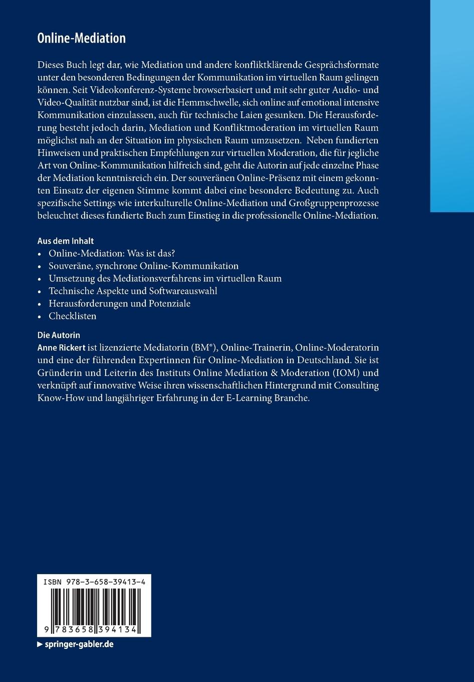 Rückseite: 9783658394134 | Online-Mediation | Konfliktklärung im virtuellen Raum | Anne Rickert