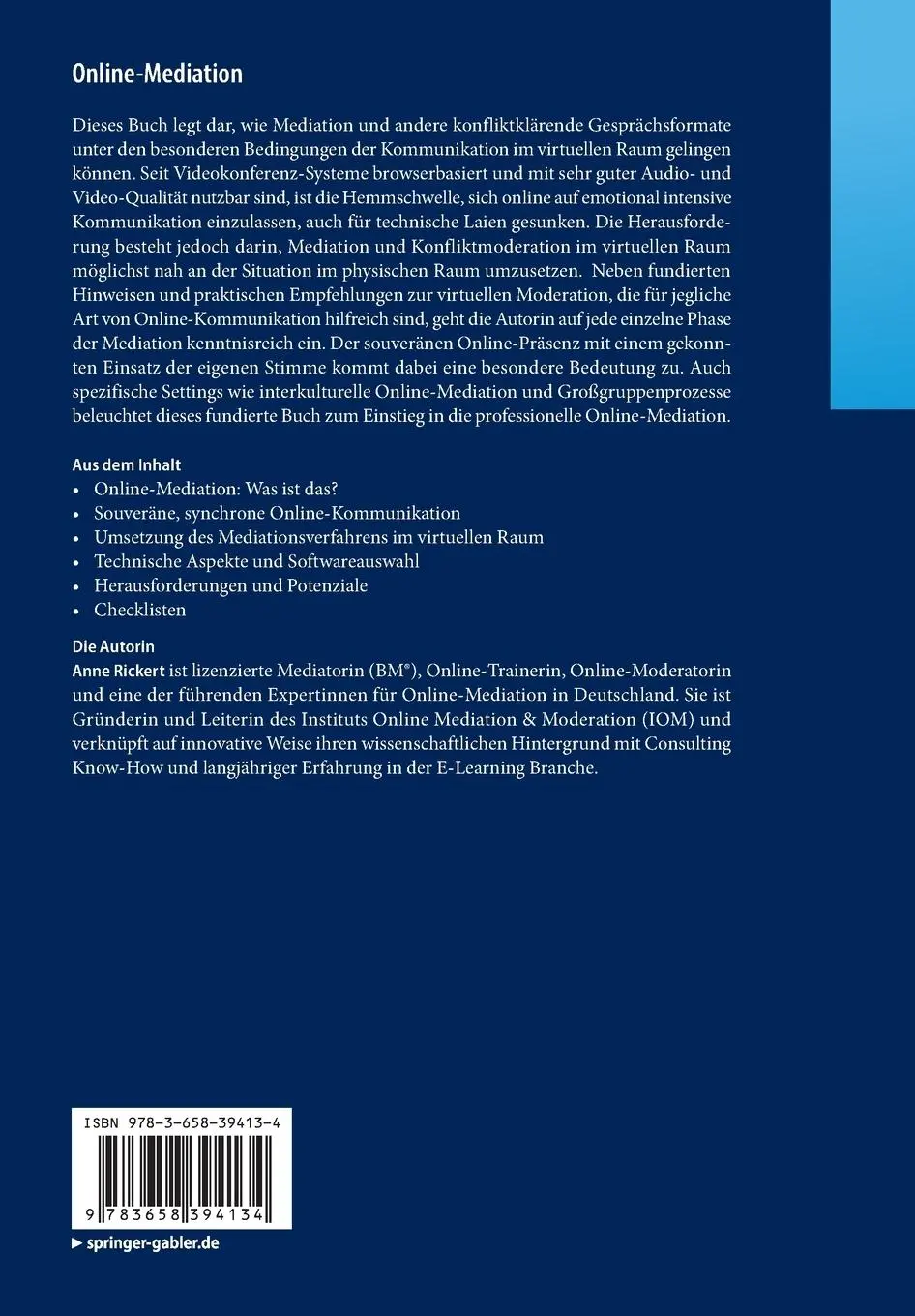 Rückseite: 9783658394134 | Online-Mediation | Konfliktklärung im virtuellen Raum | Anne Rickert