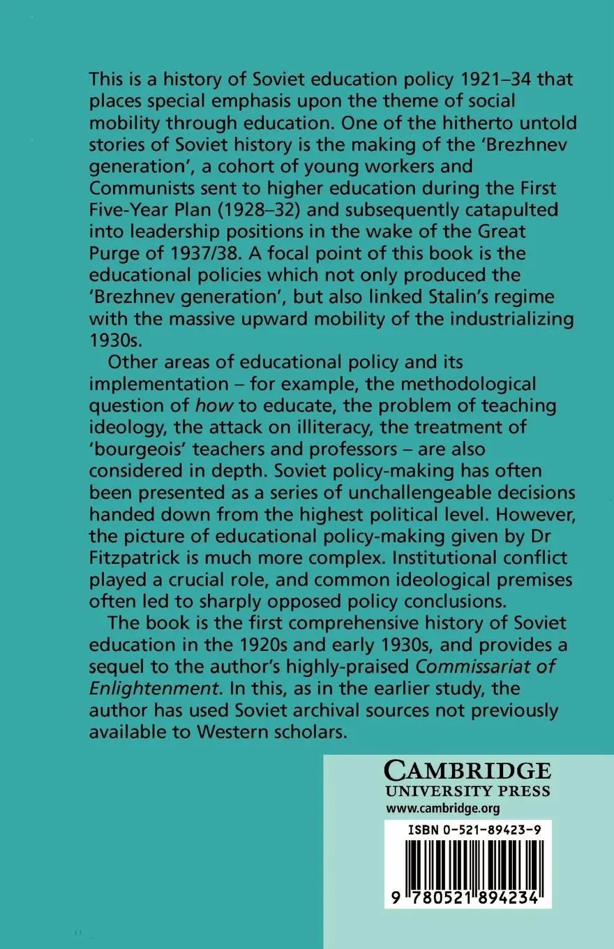 Rückseite: 9780521894234 | Education and Social Mobility in the Soviet Union 1921 1934 | Buch