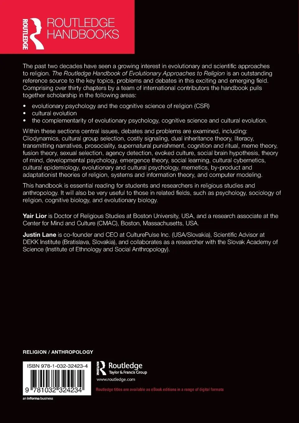 Rückseite: 9781032324234 | The Routledge Handbook of Evolutionary Approaches to Religion | Buch
