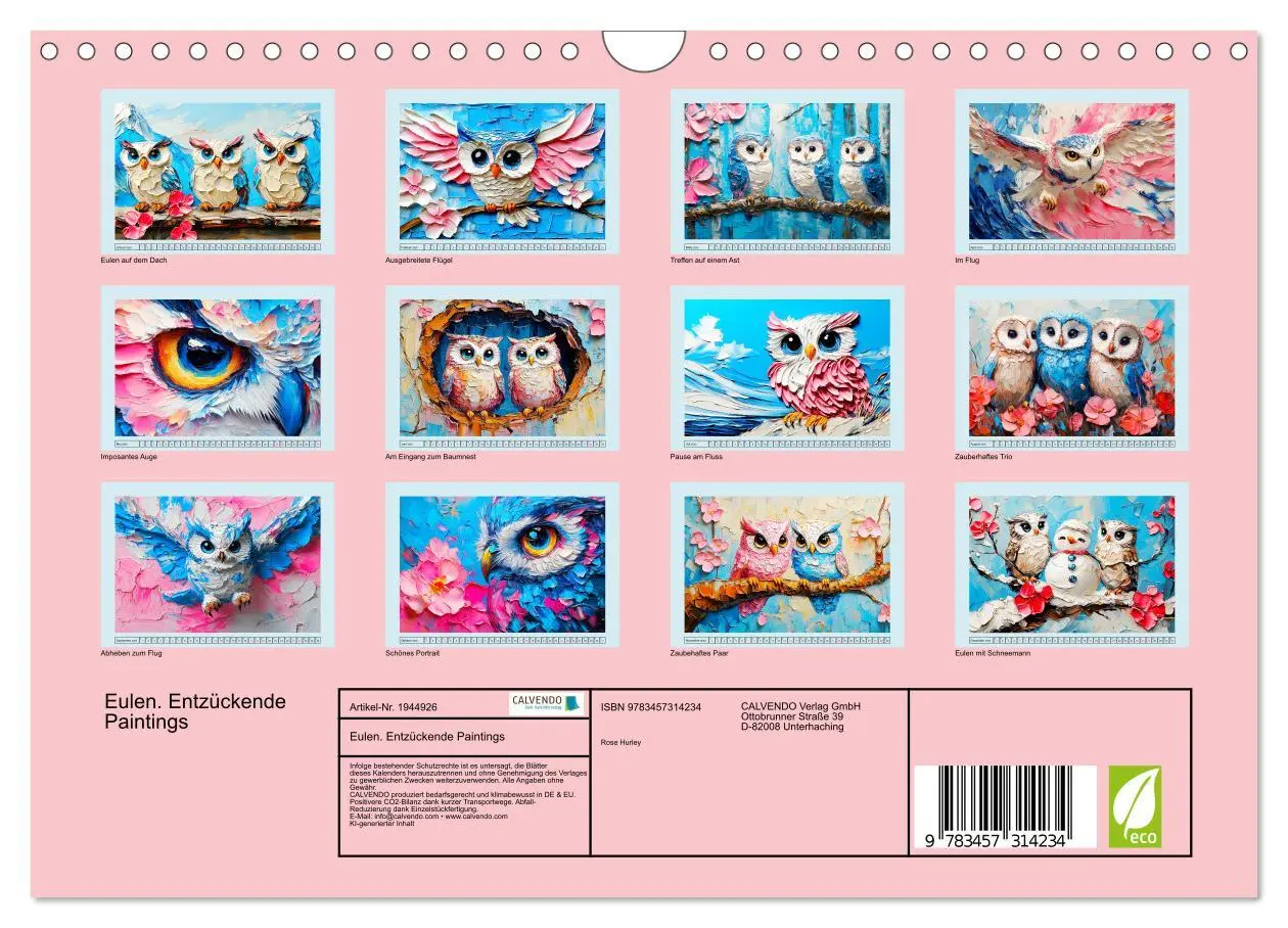 Bild: 9783457314234 | Eulen. Entzückende Paintings (Wandkalender 2026 DIN A4 quer),...
