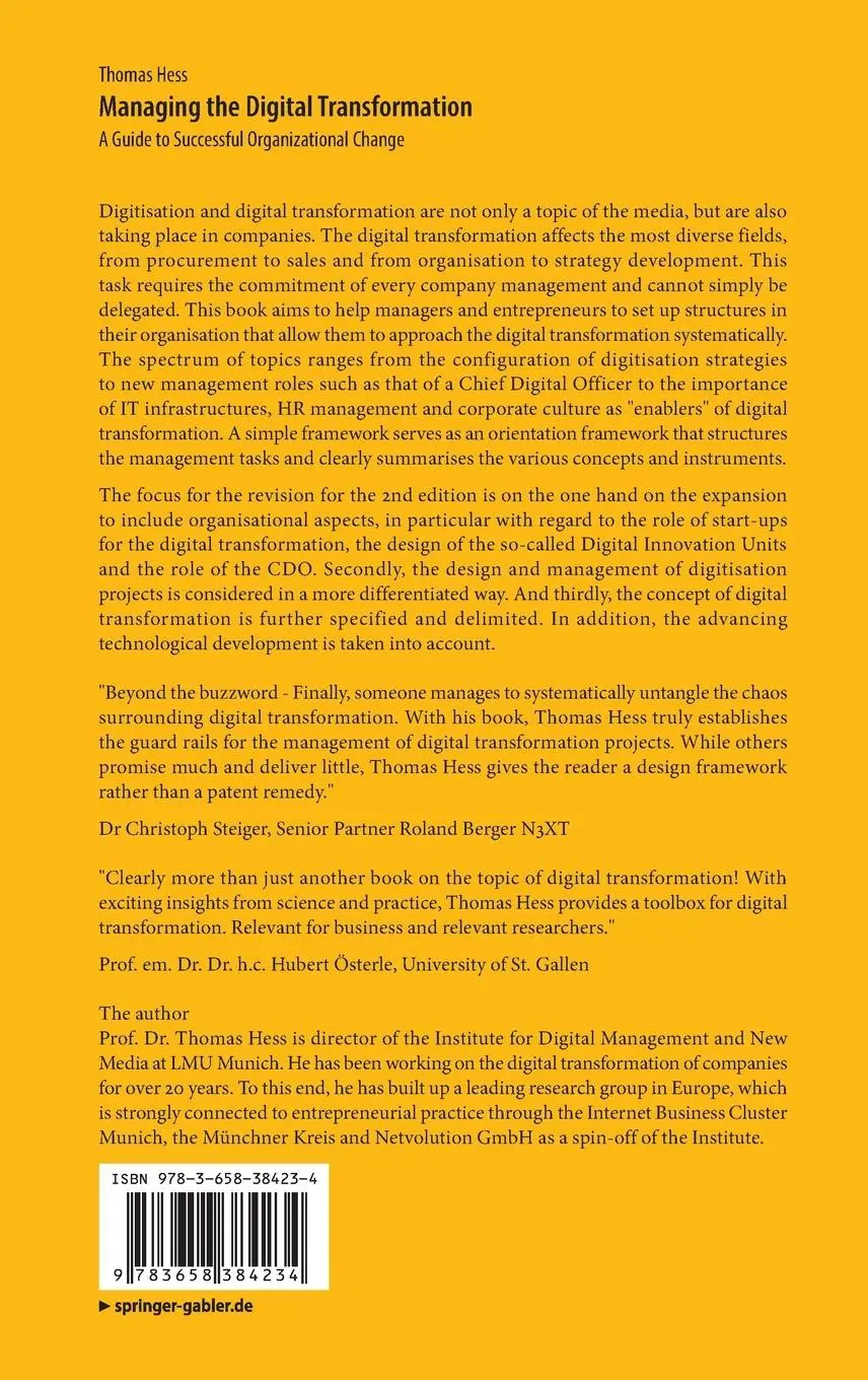 Rückseite: 9783658384234 | Managing the Digital Transformation | Thomas Hess | Buch | xii | 2022