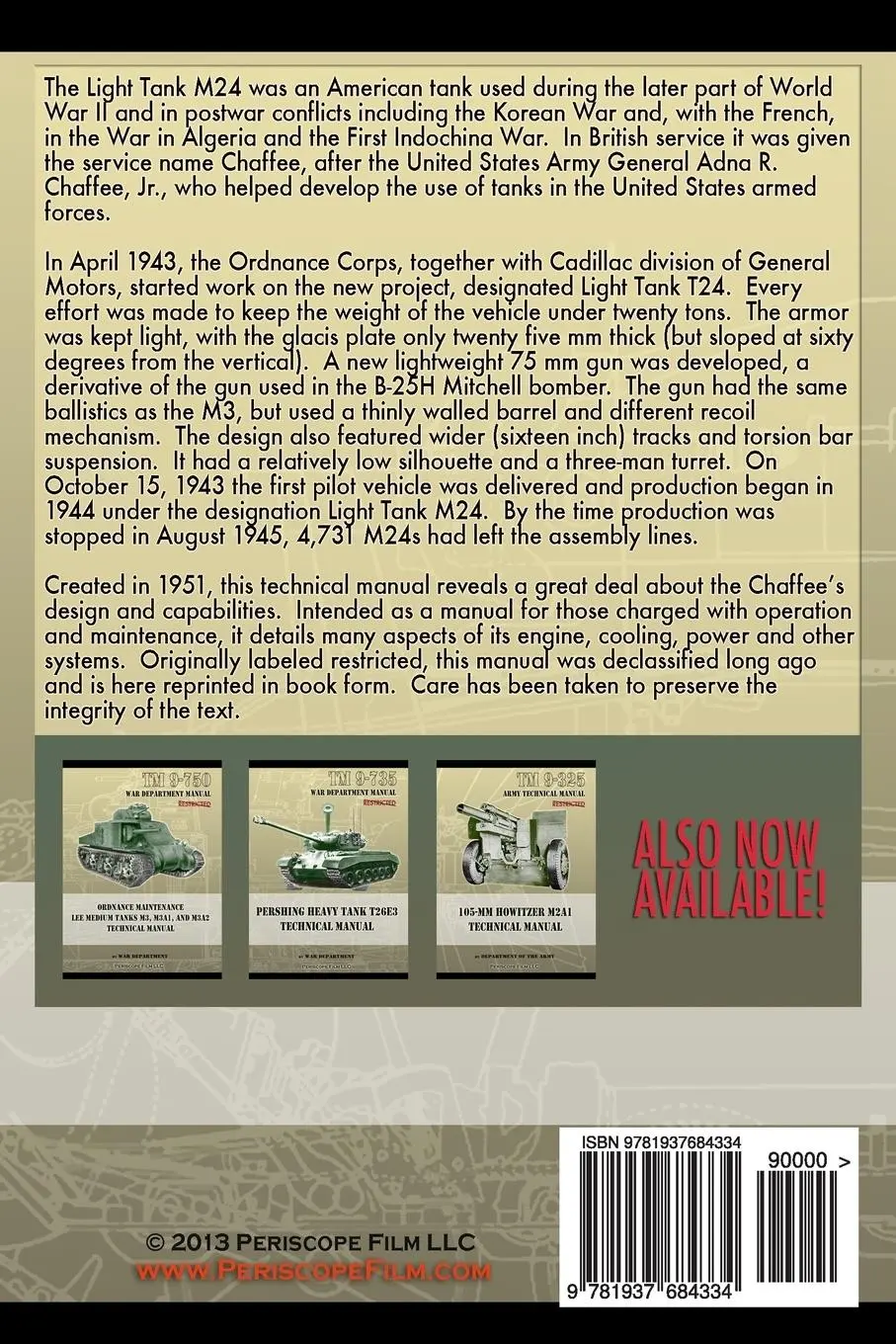 Rückseite: 9781937684334 | M24 Chaffee Light Tank Technical Manual | TM 9-729 | Army | Buch