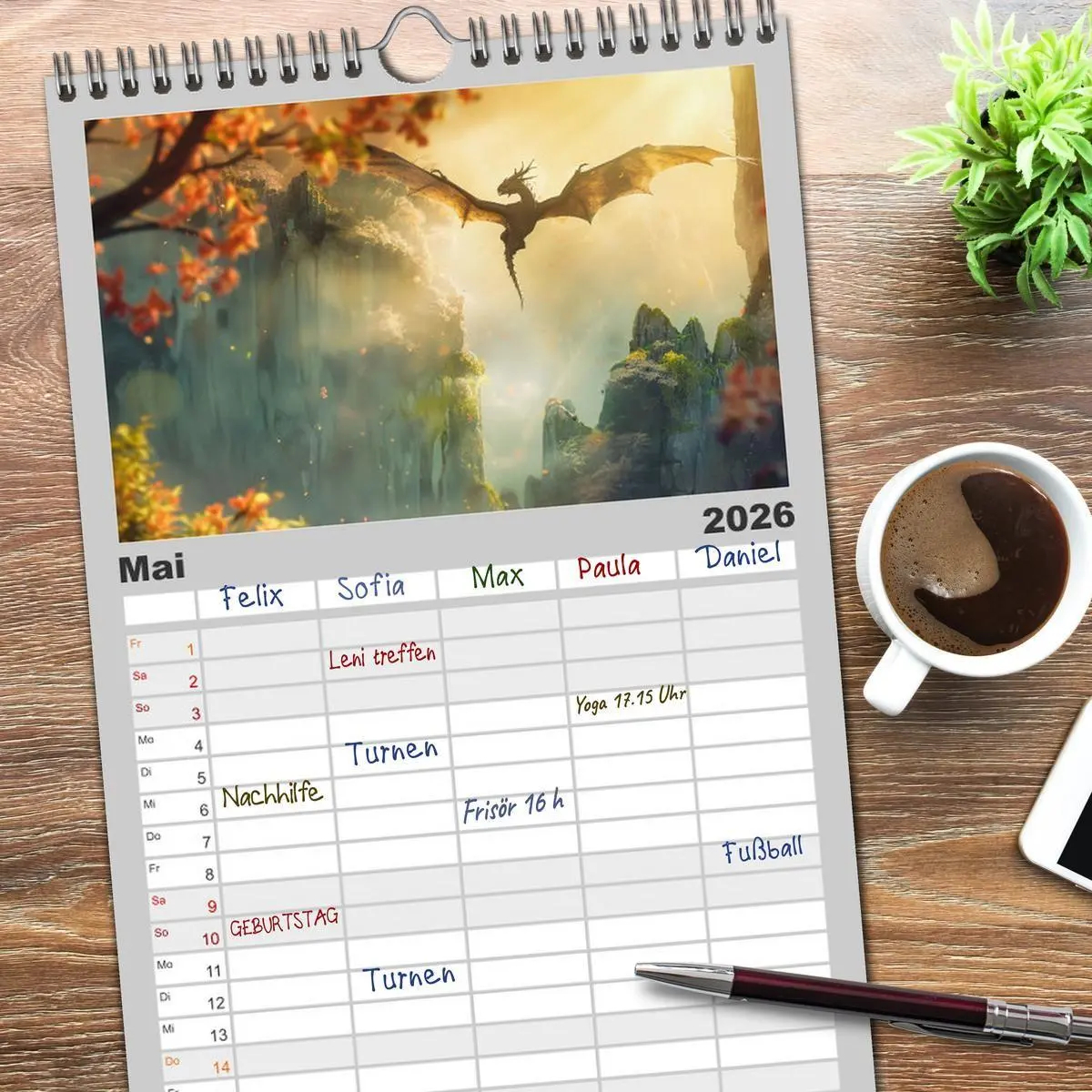 Bild: 9783516494334 | Familienplaner 2026 - Das Jahr der Drachen mit 5 Spalten...
