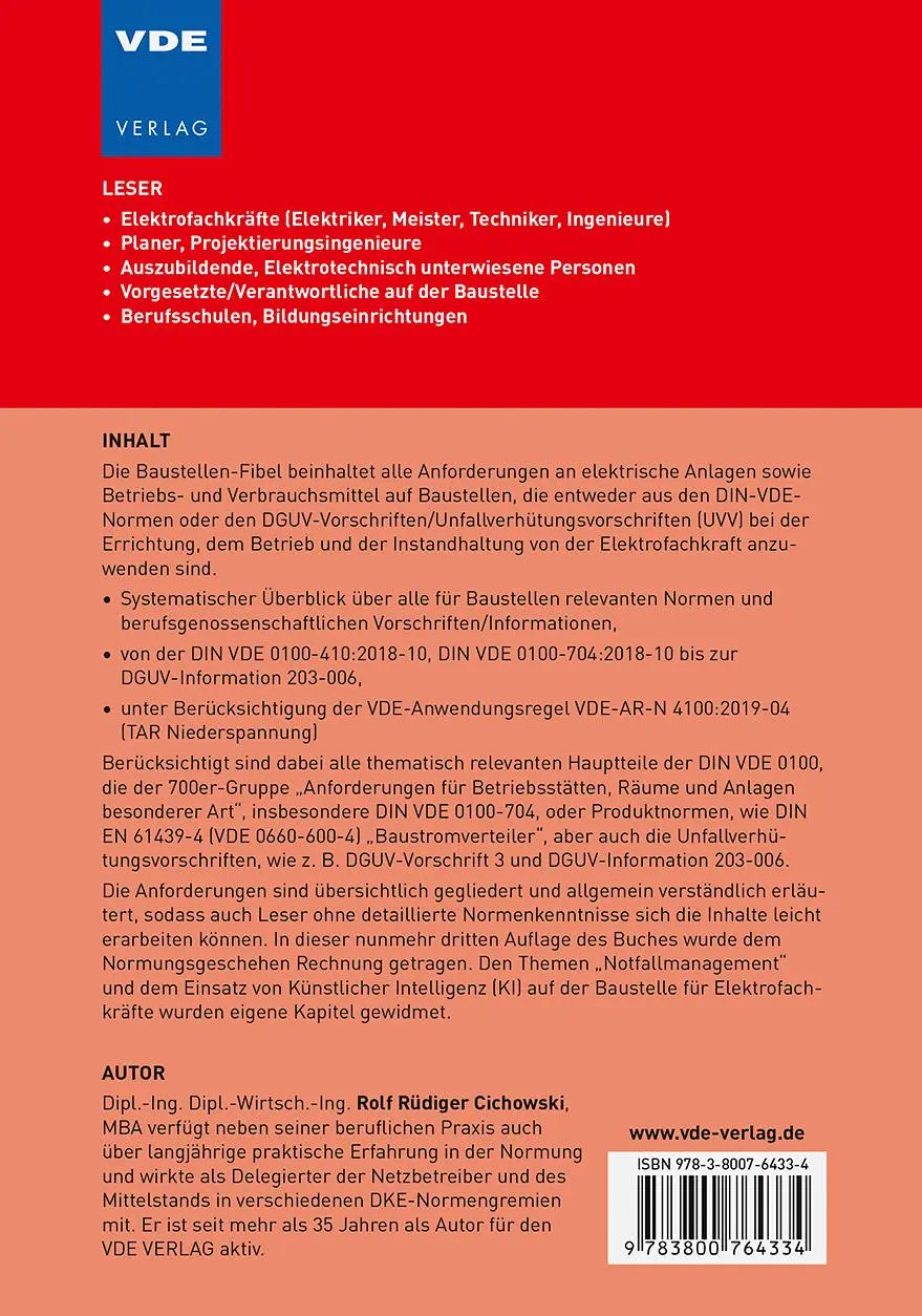 Rückseite: 9783800764334 | Baustellen-Fibel der Elektroinstallation | Rolf Rüdiger Cichowski