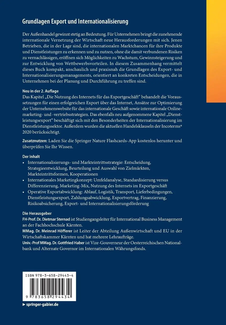 Rückseite: 9783658294434 | Grundlagen Export und Internationalisierung | Dietmar Sternad (u. a.)