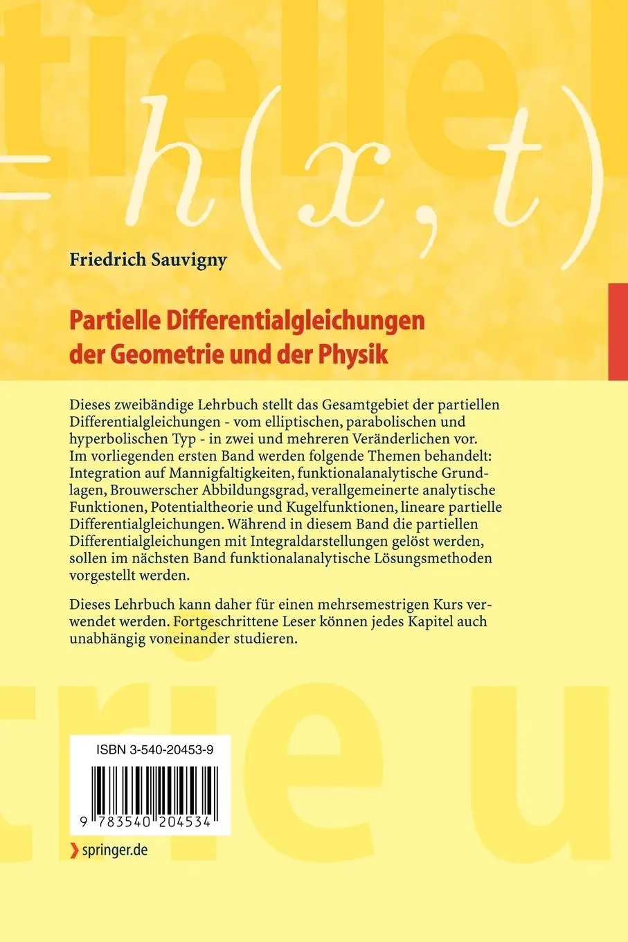 Rückseite: 9783540204534 | Partielle Differentialgleichungen der Geometrie und der Physik 1 | xii