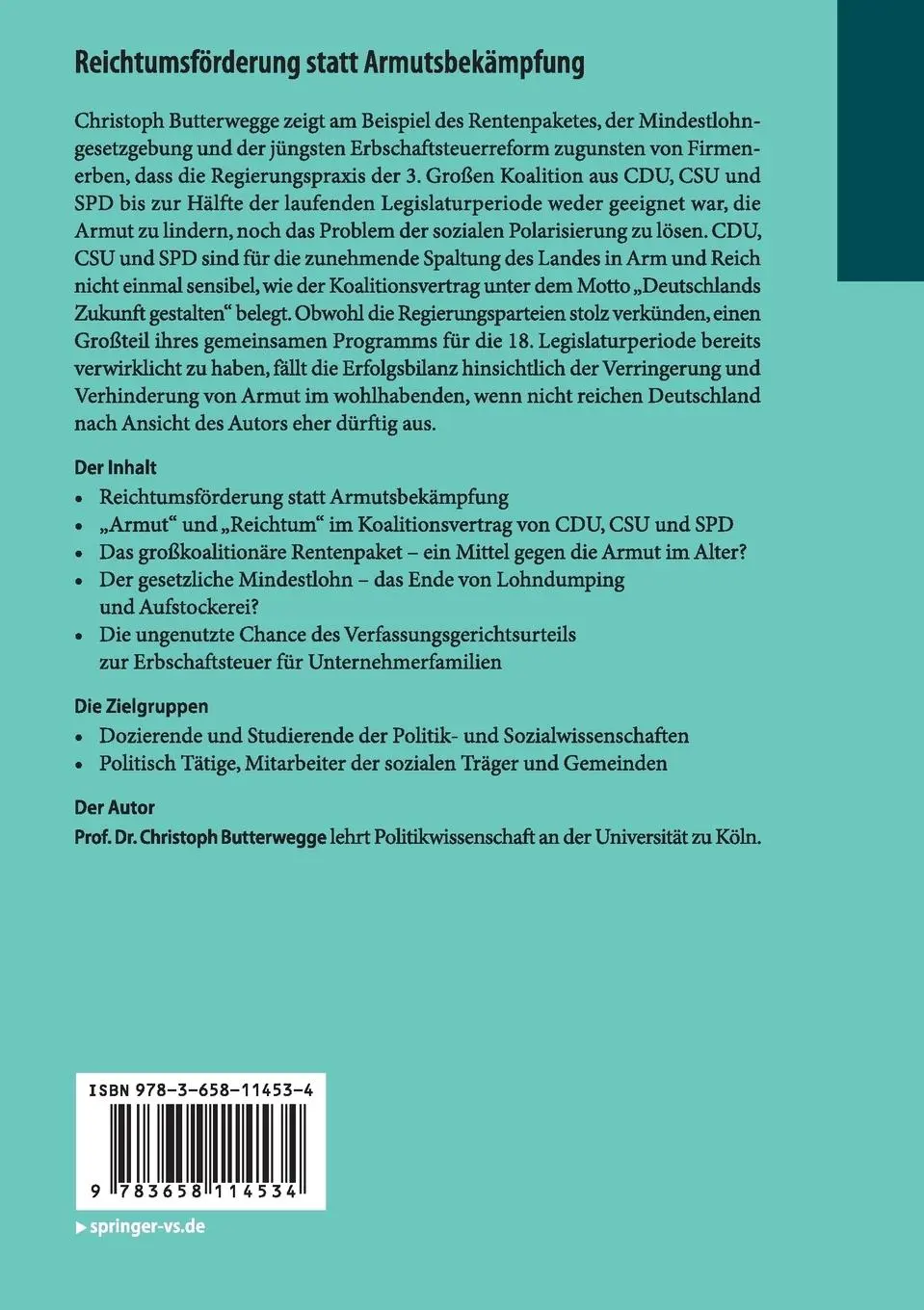 Rückseite: 9783658114534 | Reichtumsförderung statt Armutsbekämpfung | Christoph Butterwegge