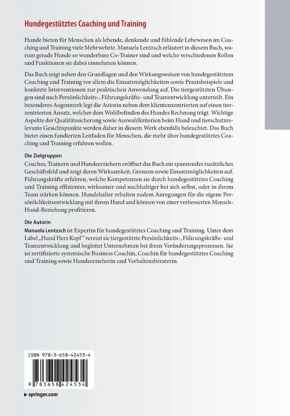Rückseite: 9783658424534 | Hundegestütztes Coaching und Training | Manuela Lentzsch | Taschenbuch