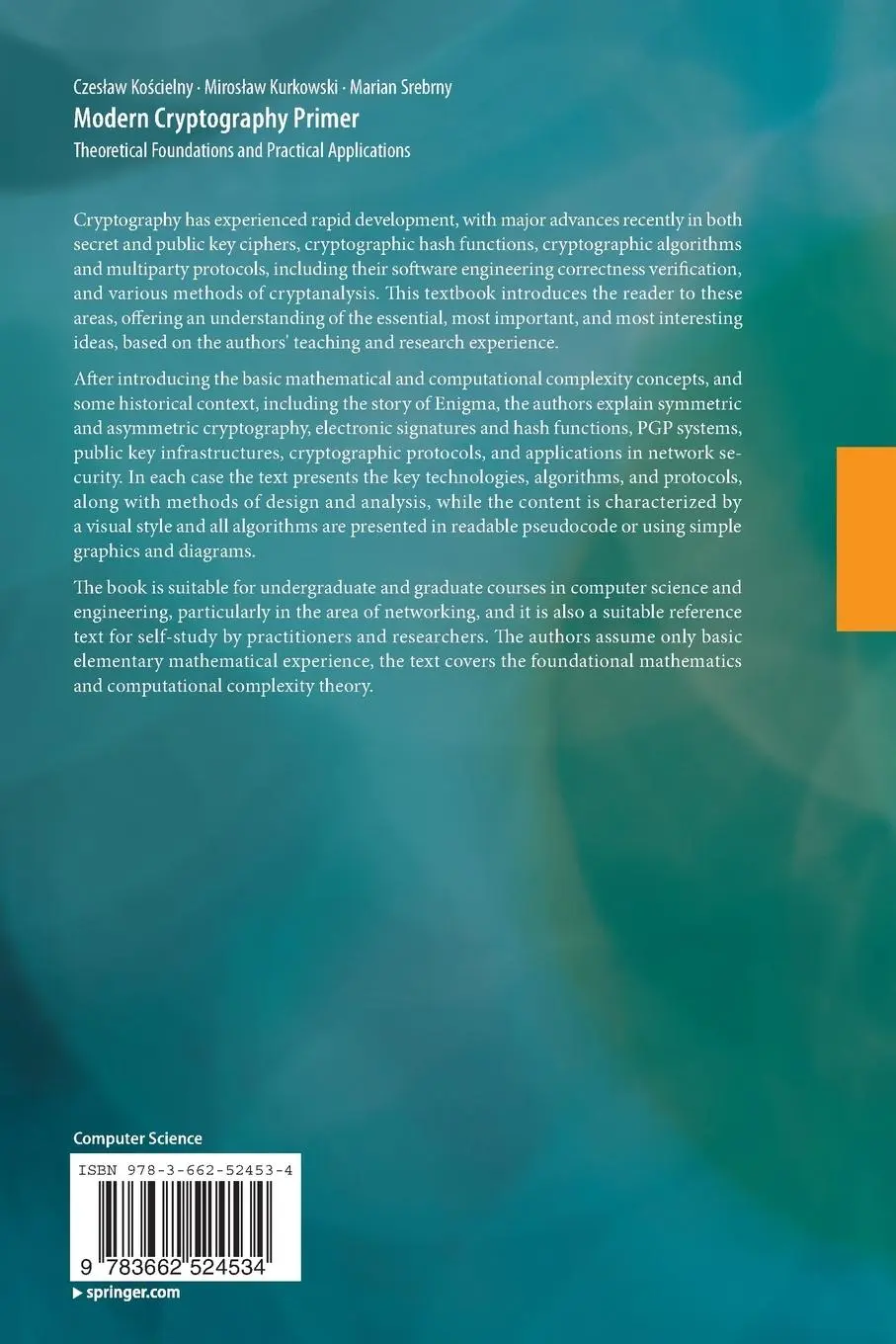 Rückseite: 9783662524534 | Modern Cryptography Primer | Czes¿aw Ko¿cielny (u. a.) | Taschenbuch