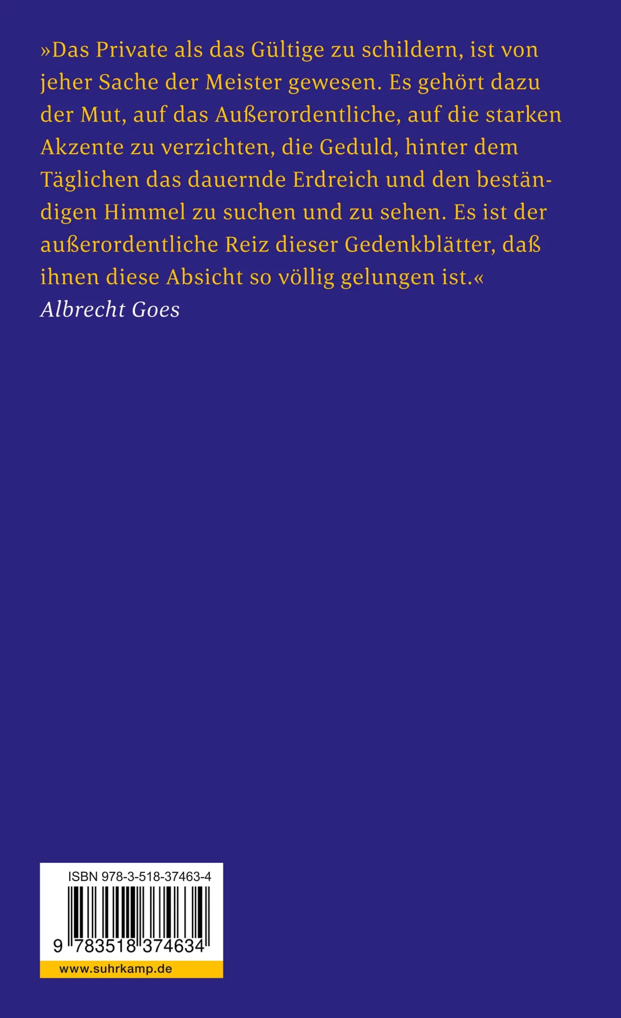 Rückseite: 9783518374634 | Gedenkblätter | Erinnerungen an Zeitgenossen | Hermann Hesse | Buch