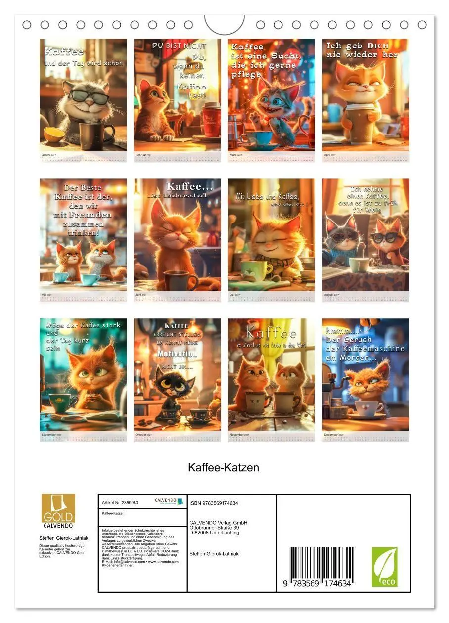 Bild: 9783569174634 | Kaffee-Katzen (Wandkalender 2027 DIN A4 hoch), CALVENDO Monatskalender