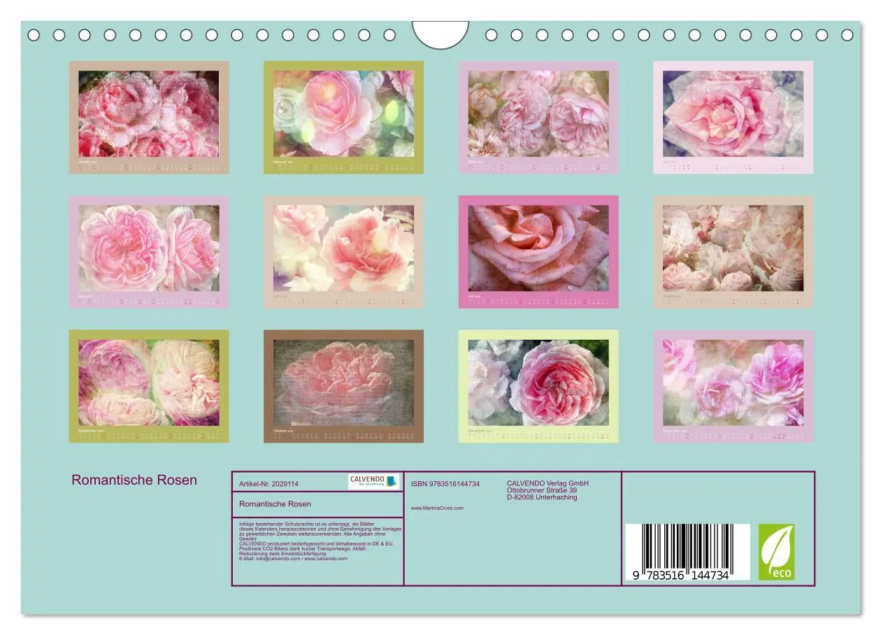 Bild: 9783516144734 | Romantische Rosen (Wandkalender 2026 DIN A4 quer), CALVENDO...