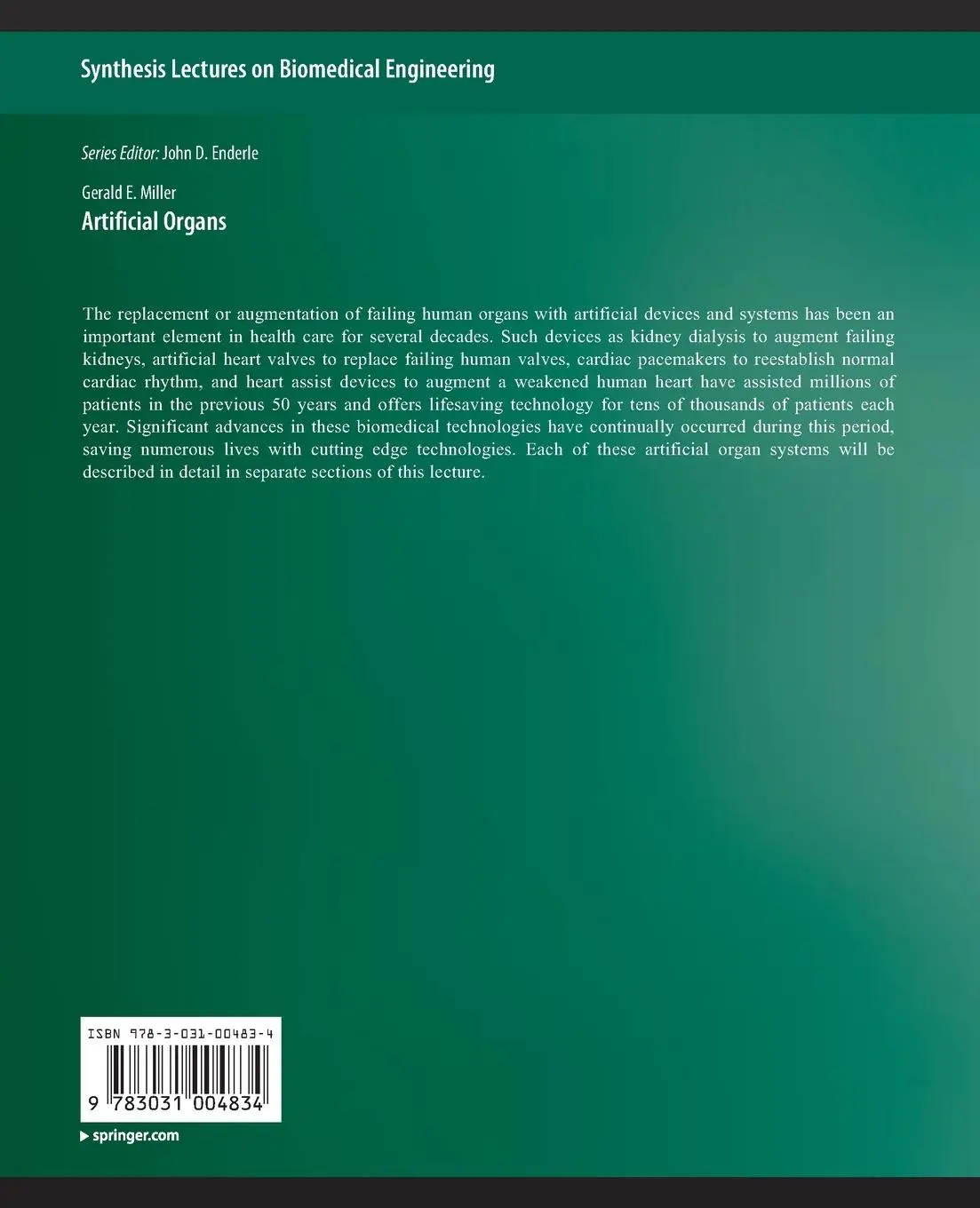 Rückseite: 9783031004834 | Artificial Organs | Gerald E. Miller | Taschenbuch | vi | Englisch
