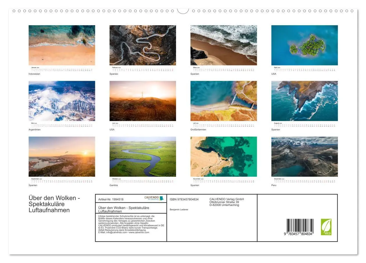 Bild: 9783457804834 | Über den Wolken - Spektakuläre Luftaufnahmen (Wandkalender 2026 DIN...