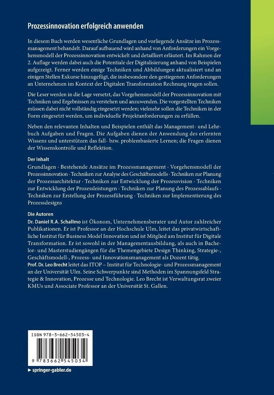 Rückseite: 9783662545034 | Prozessinnovation erfolgreich anwenden | Leo Brecht (u. a.) | Buch