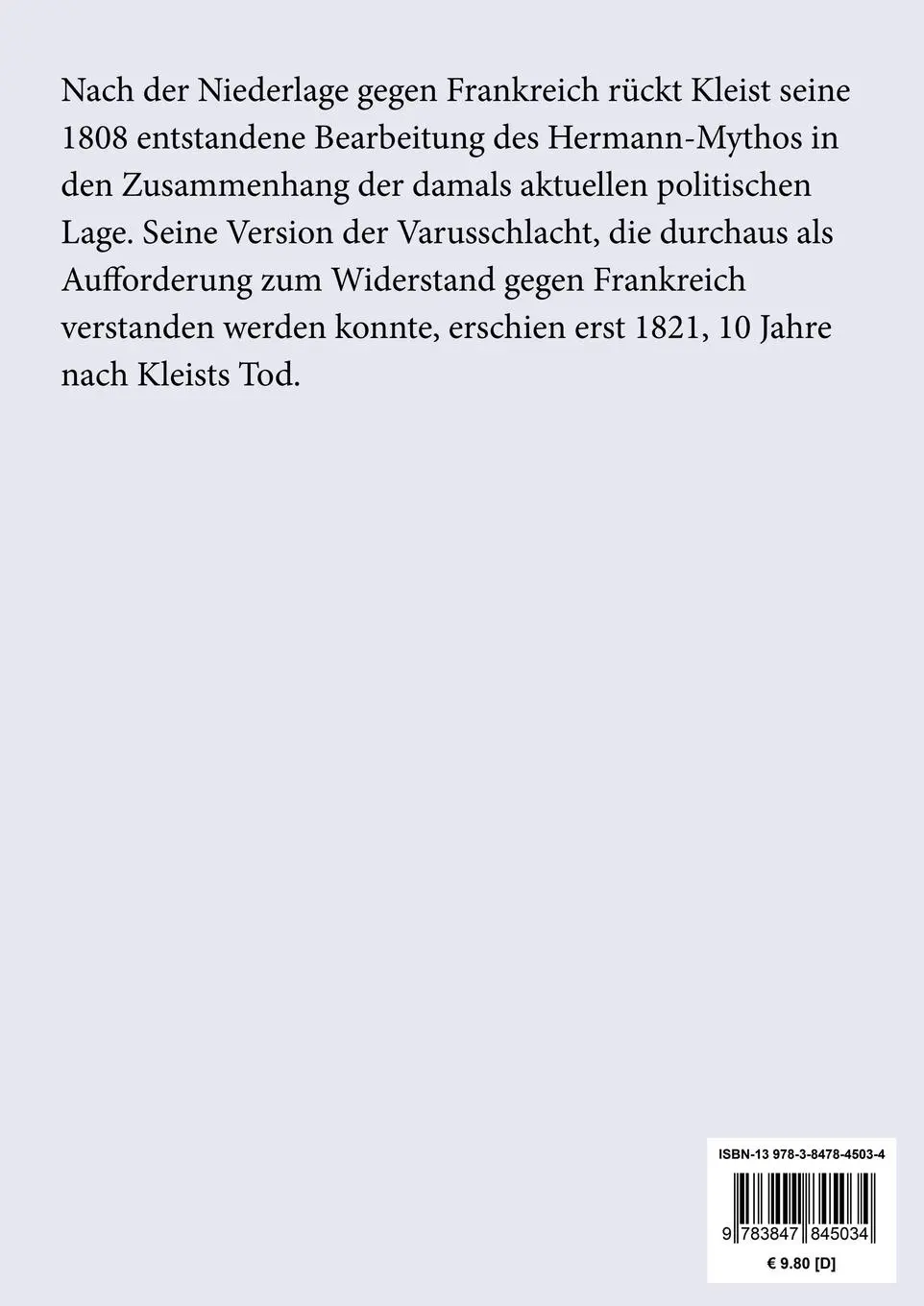 Rückseite: 9783847845034 | Die Hermannsschlacht (Großdruck) | Ein Drama in fünf Aufzügen | Kleist