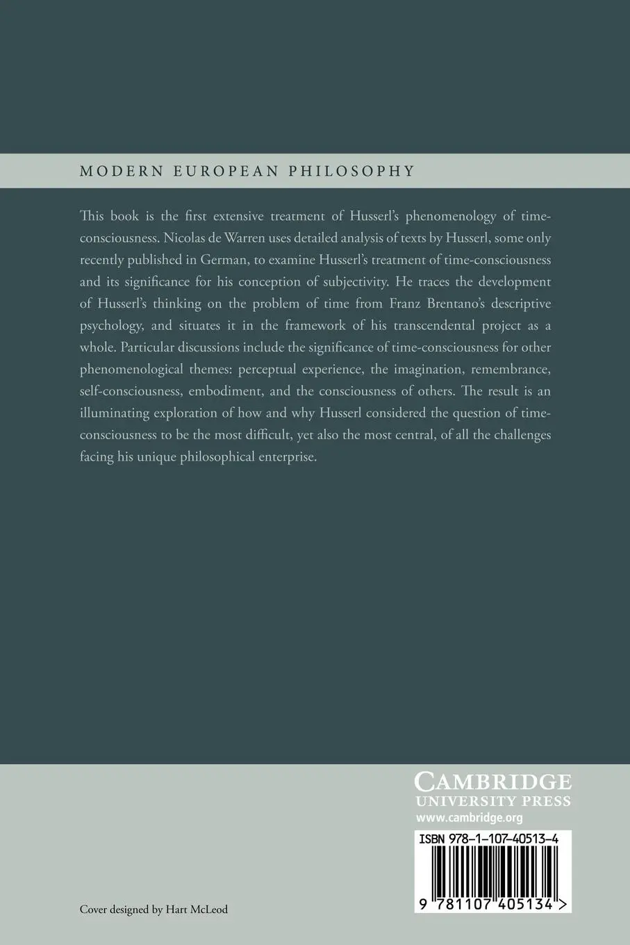 Rückseite: 9781107405134 | Husserl and the Promise of Time | Nicolas de Warren | Taschenbuch
