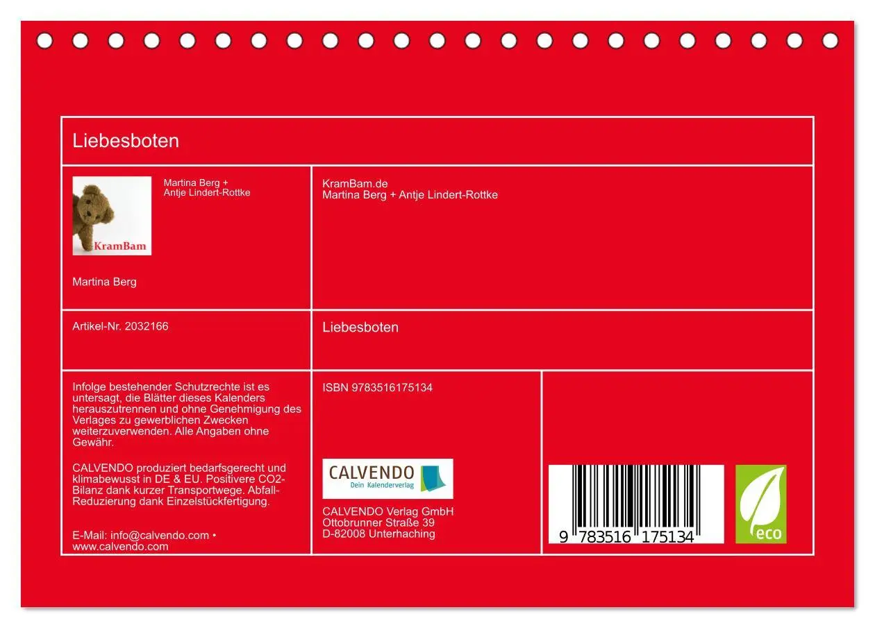 Bild: 9783516175134 | Liebesboten (Tischkalender 2026 DIN A5 quer), CALVENDO Monatskalender
