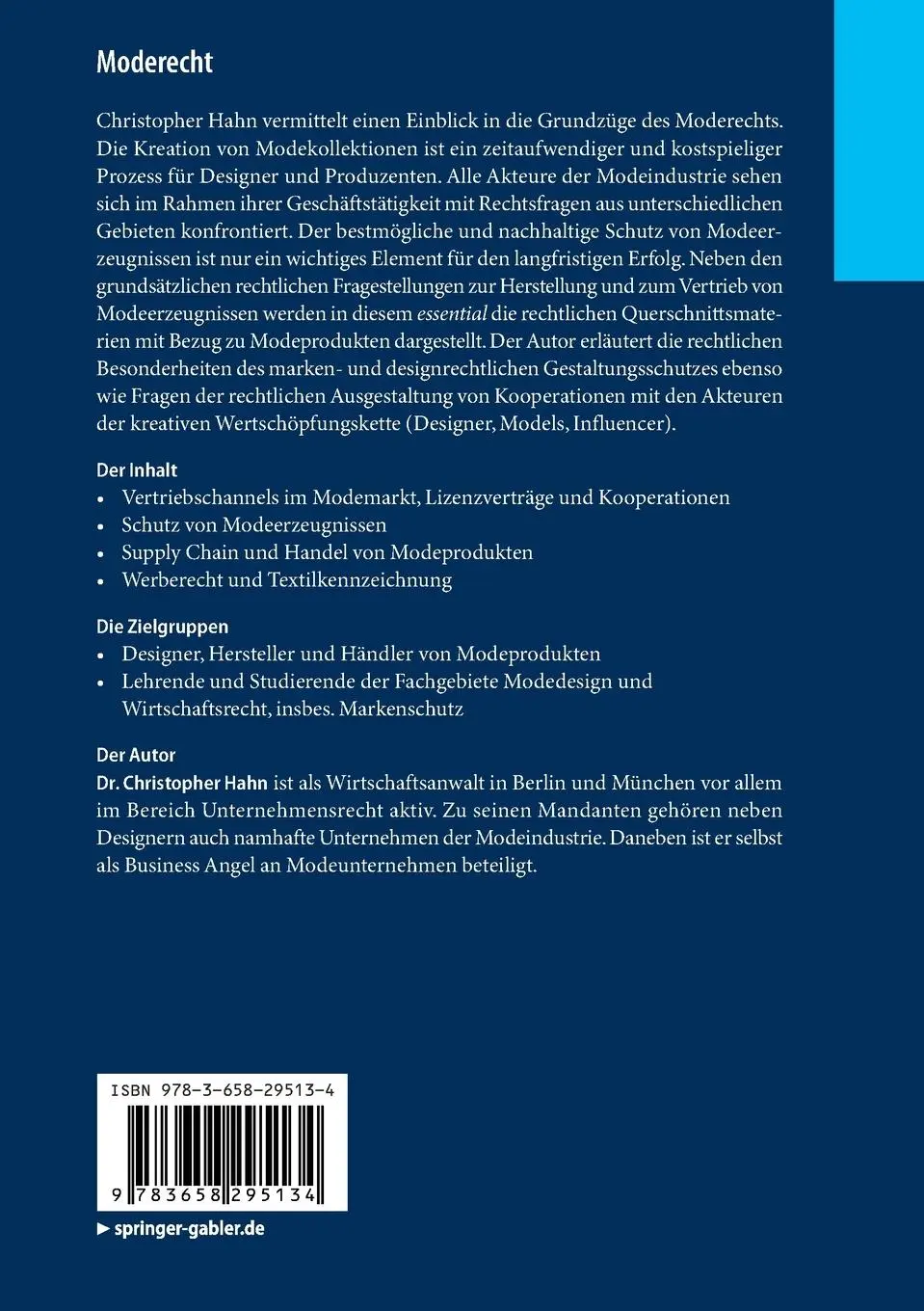 Rückseite: 9783658295134 | Moderecht | Rechtsgrundlagen für Designer, Hersteller und Händler | x