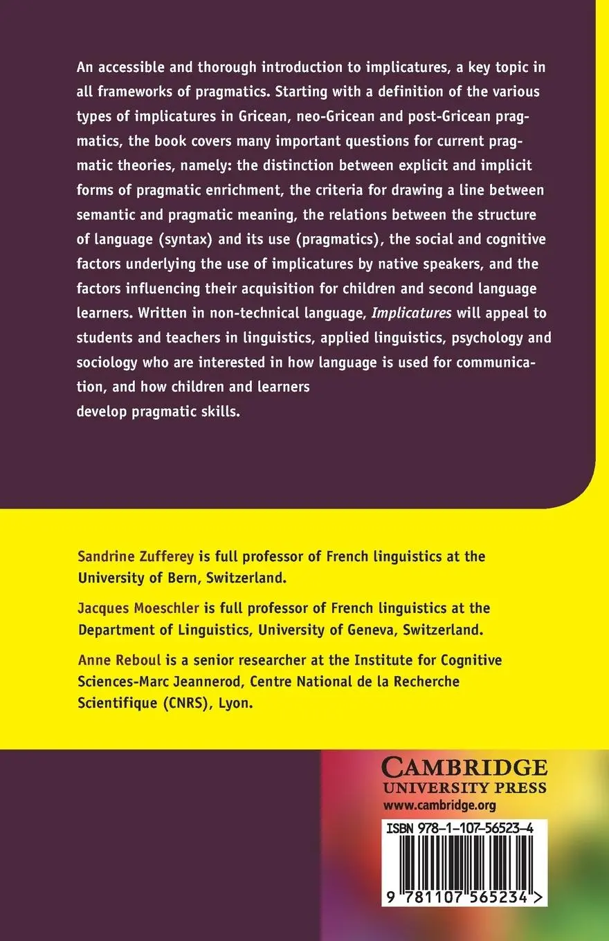 Rückseite: 9781107565234 | Implicatures | Sandrine Zufferey (u. a.) | Taschenbuch | Englisch